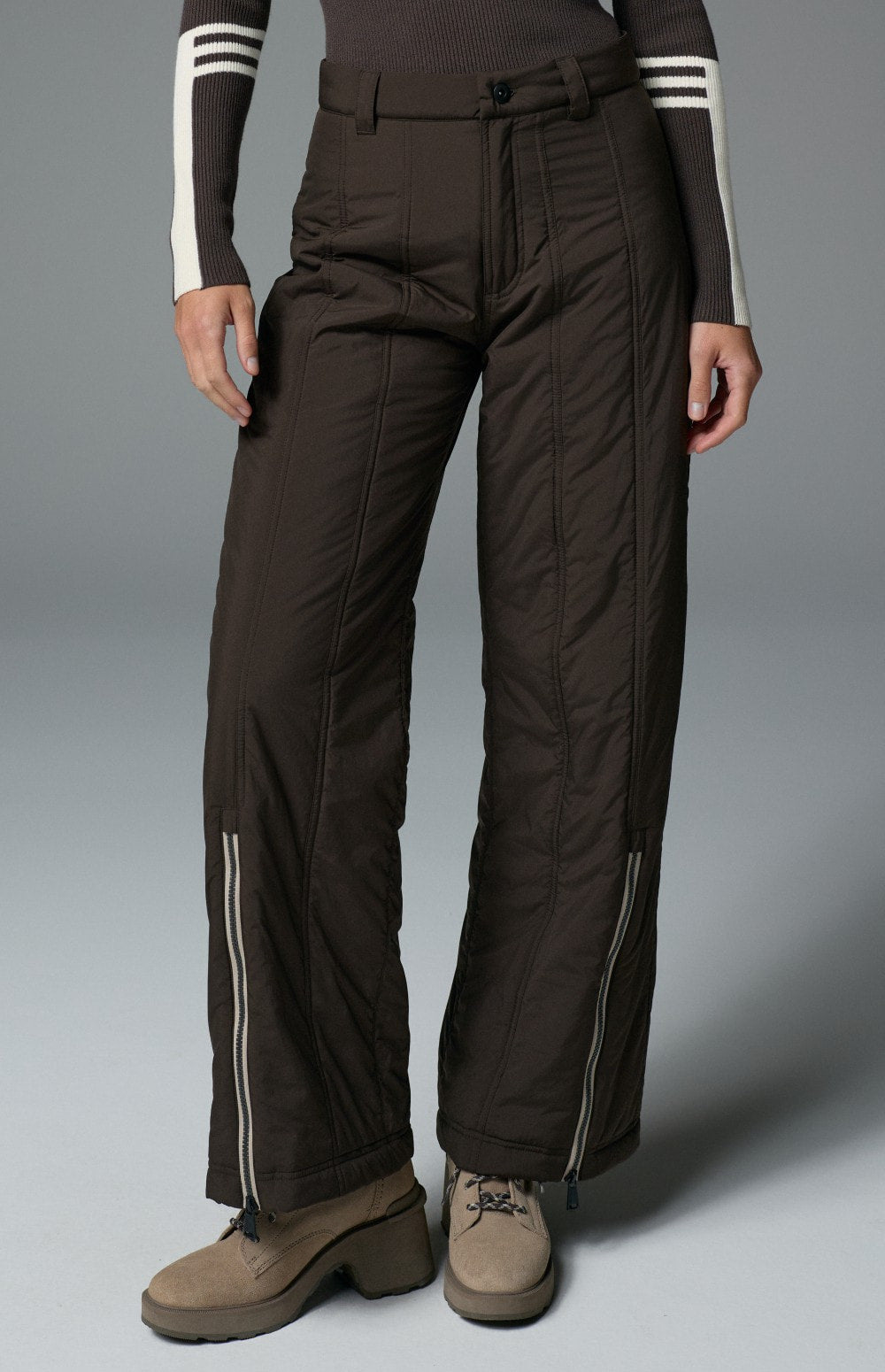 Alp N Rock  Meribel Wide Leg Pant, women's dark brown wide leg insulated pant with ankle zip