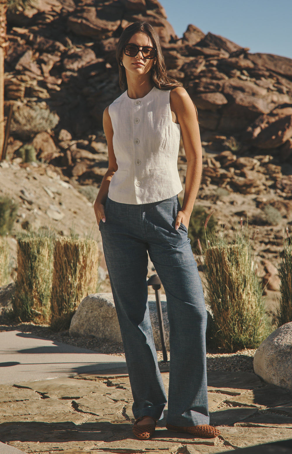 Alp N Rock Paige Pant, wide leg chambray pant for women with front pockets