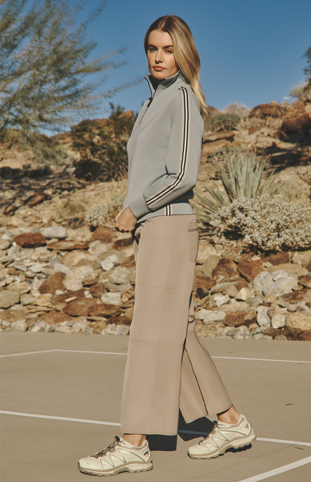 Alp N Rock Suki Pant, lightweight beige wide leg cropped pant for women