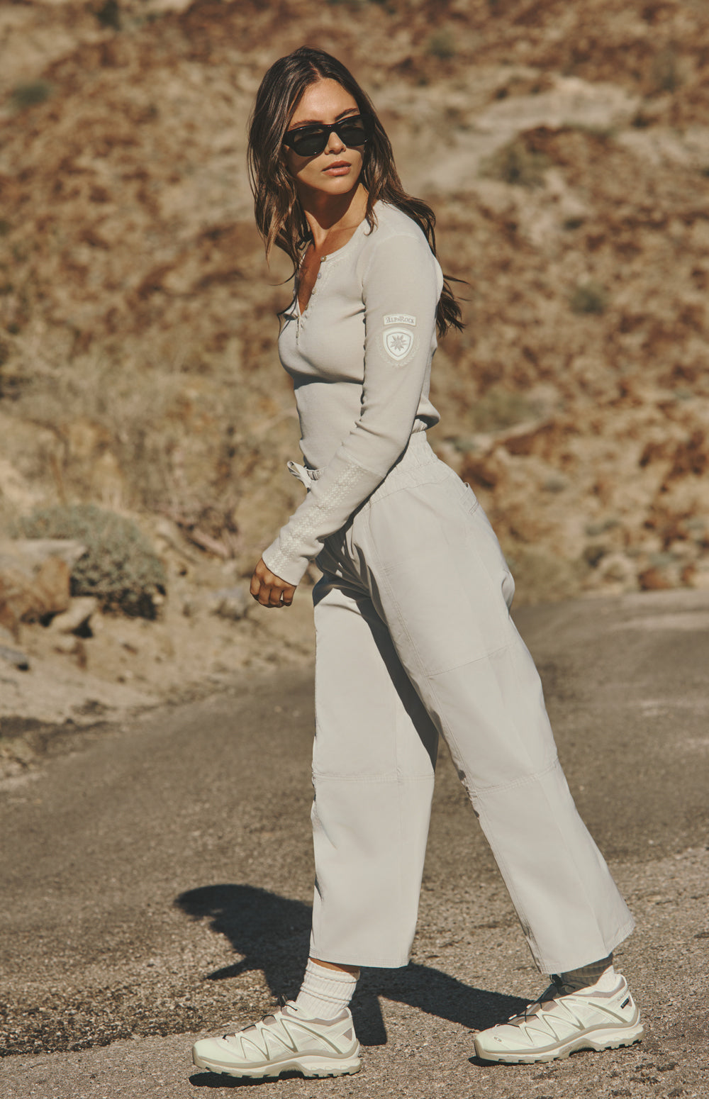 Alp N Rock Suki Pant, lightweight beige wide leg cropped pant for women