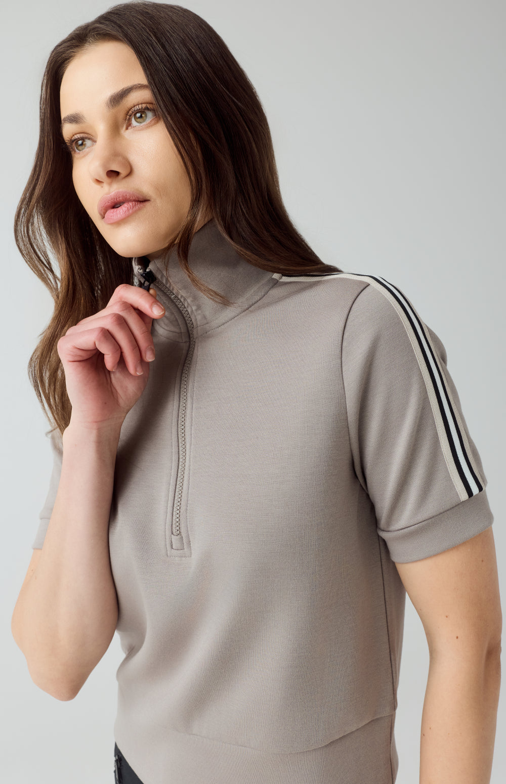 Alp N Rock Amari Half Zip, taupe mock neck half zip short sleeve shirt for women