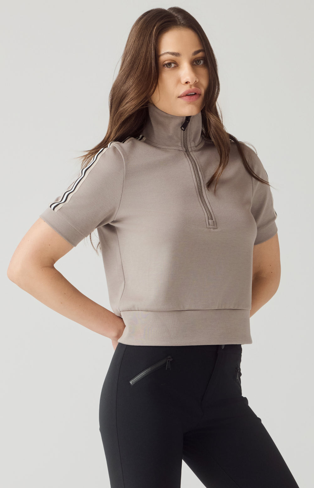 Alp N Rock Amari Half Zip, taupe mock neck half zip short sleeve shirt for women