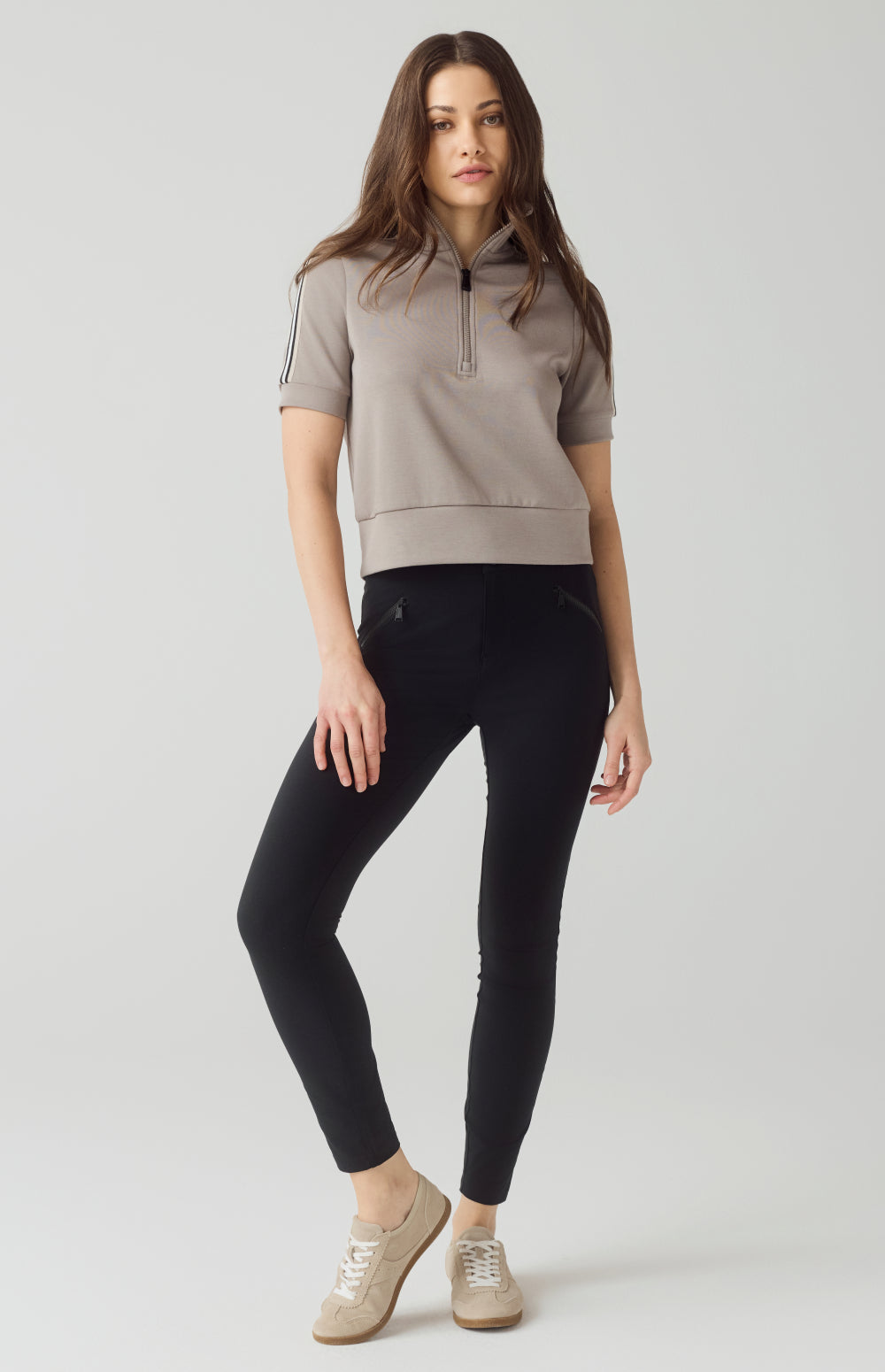 Alp N Rock Amari Half Zip, taupe mock neck half zip short sleeve shirt for women