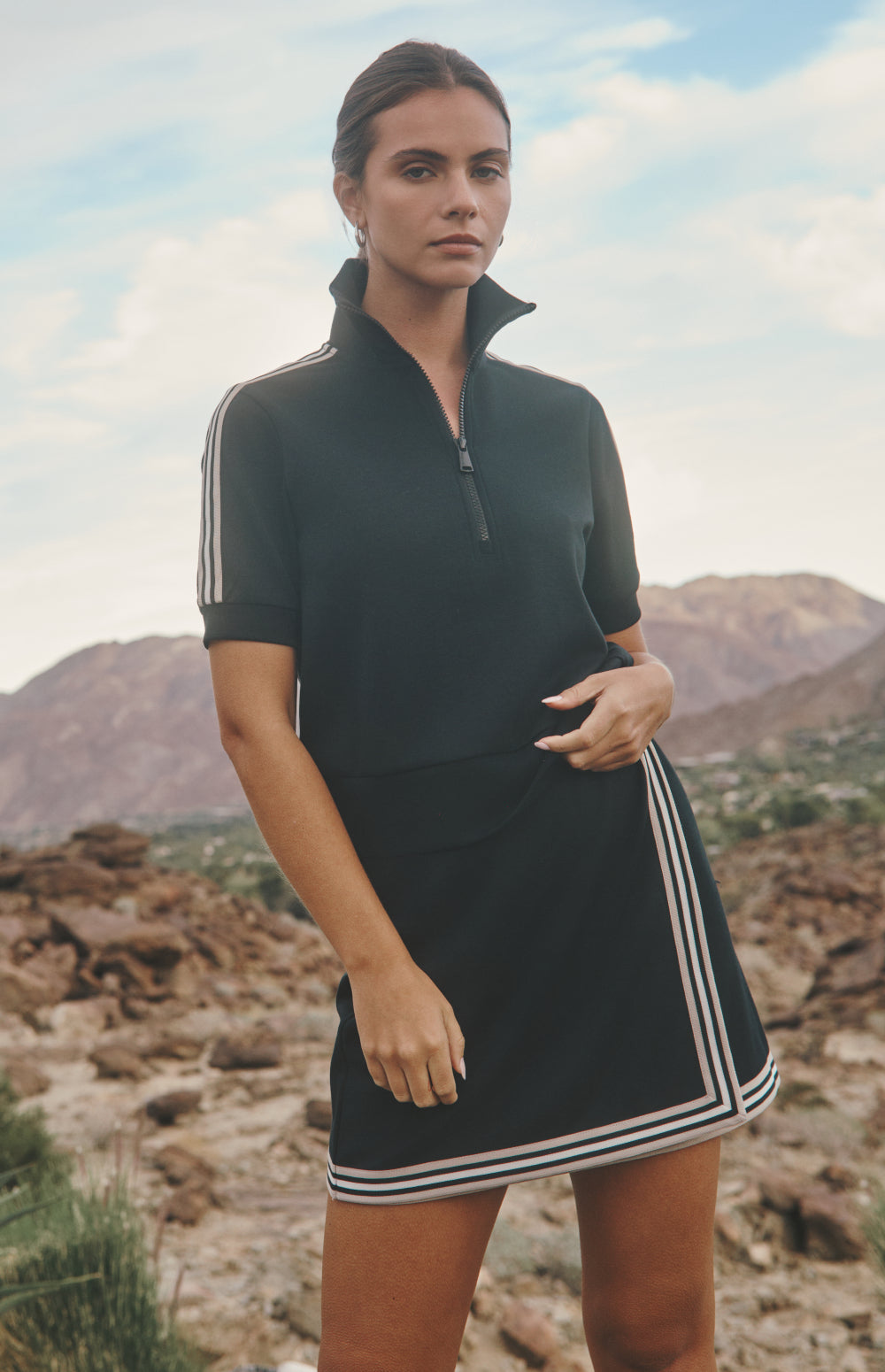 Alp N Rock Amari Half Zip, black mock neck half zip short sleeve shirt for women