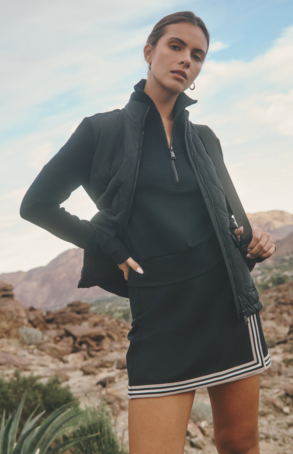 Alp N Rock Amari Half Zip, black mock neck half zip short sleeve shirt for women