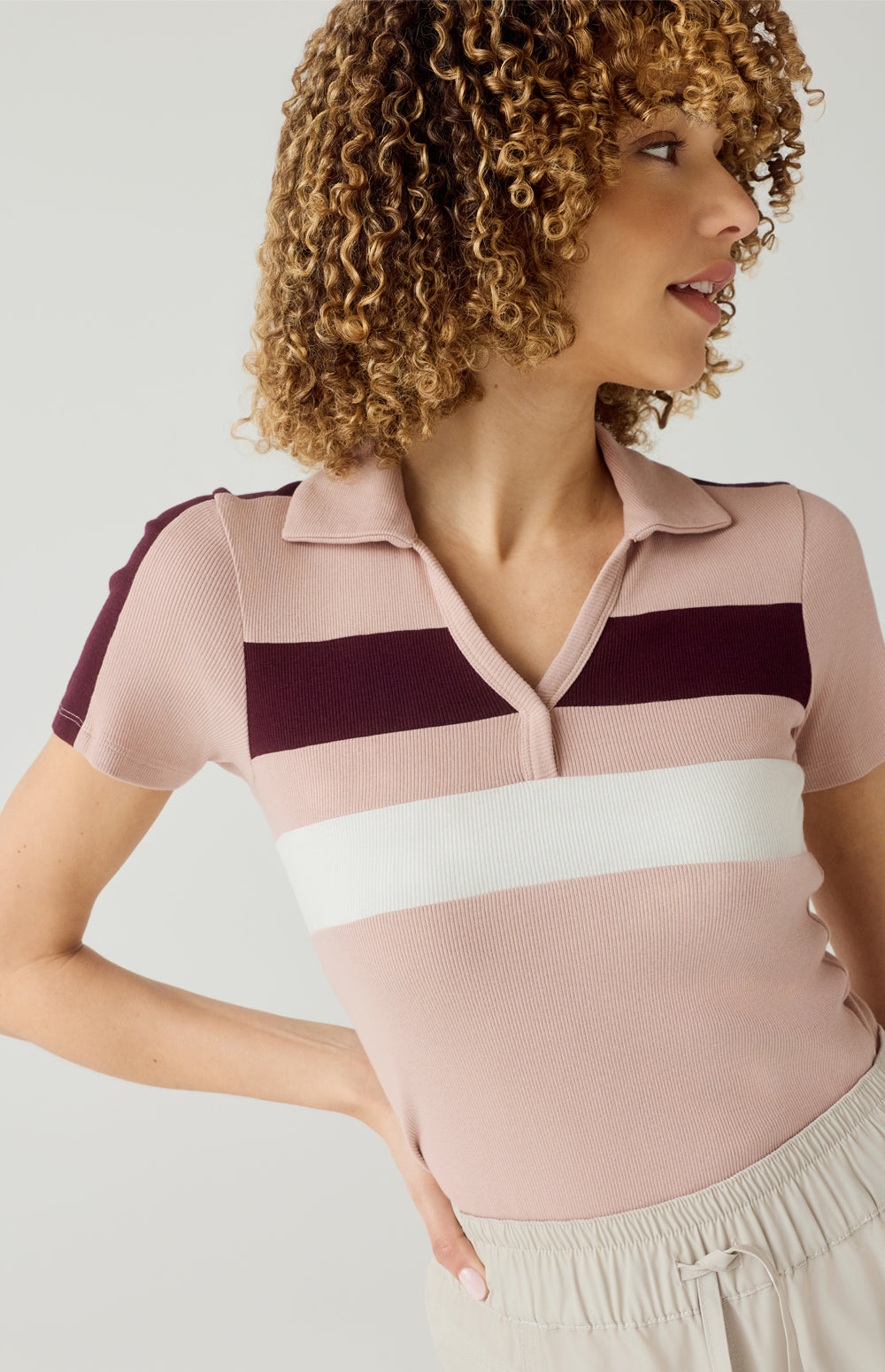Amina Stripe Polo, Rose | Alp N Rock Alp N Rock Womens Shirt Amina Stripe Polo | Rose