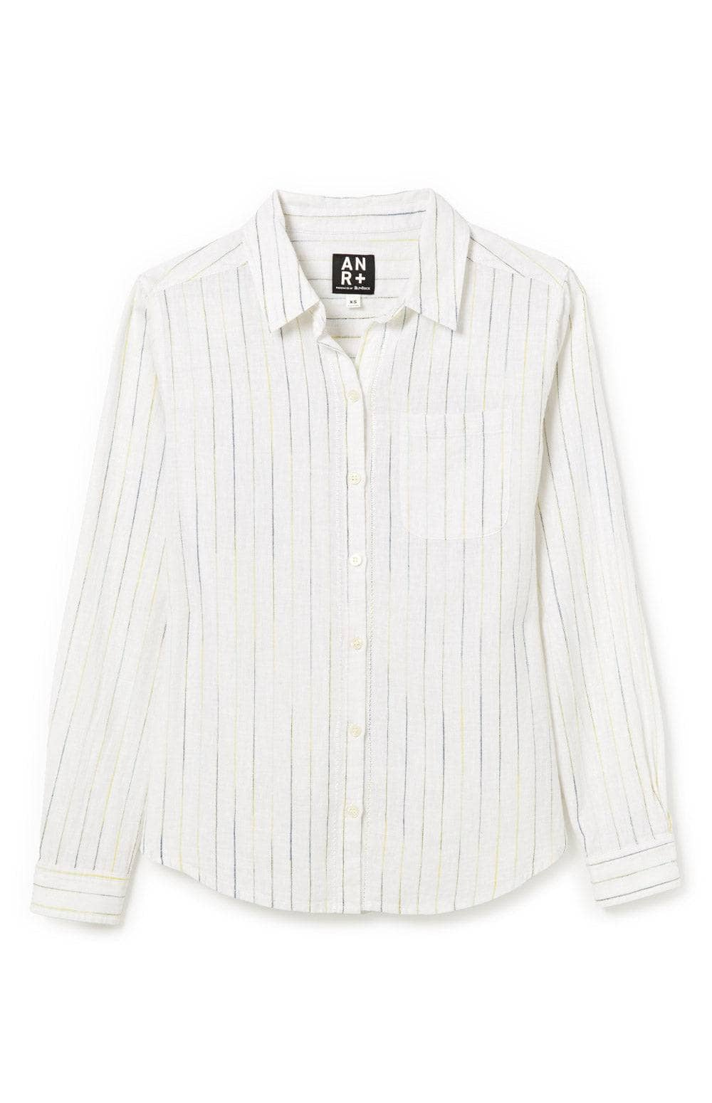 Alp N Rock Andie Button Down, Women's White Stripe Long Sleeve Linen Button Up Shirt