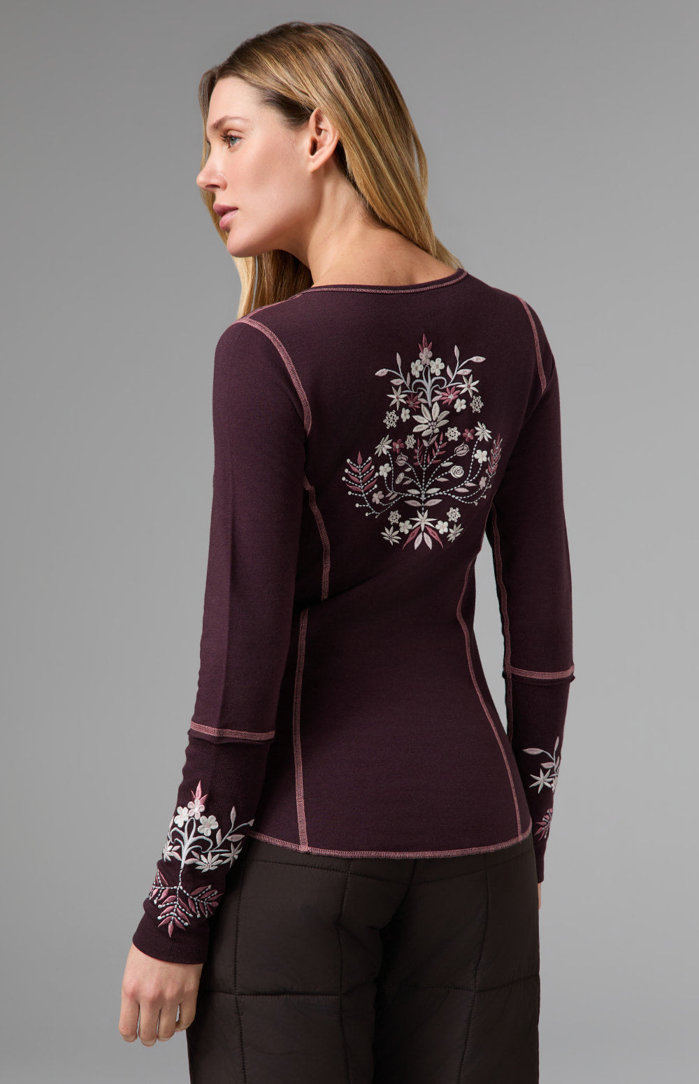Alp N Rock Angelica Henley Shirt, dark red longsleeve henley shirt for women