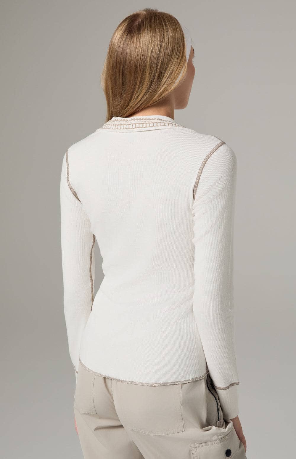 Alp N Rock Asher Polo Shirt, Women's White Long Sleeve Polo Shirt with Embroidery at the Neckline and Down the Bodice