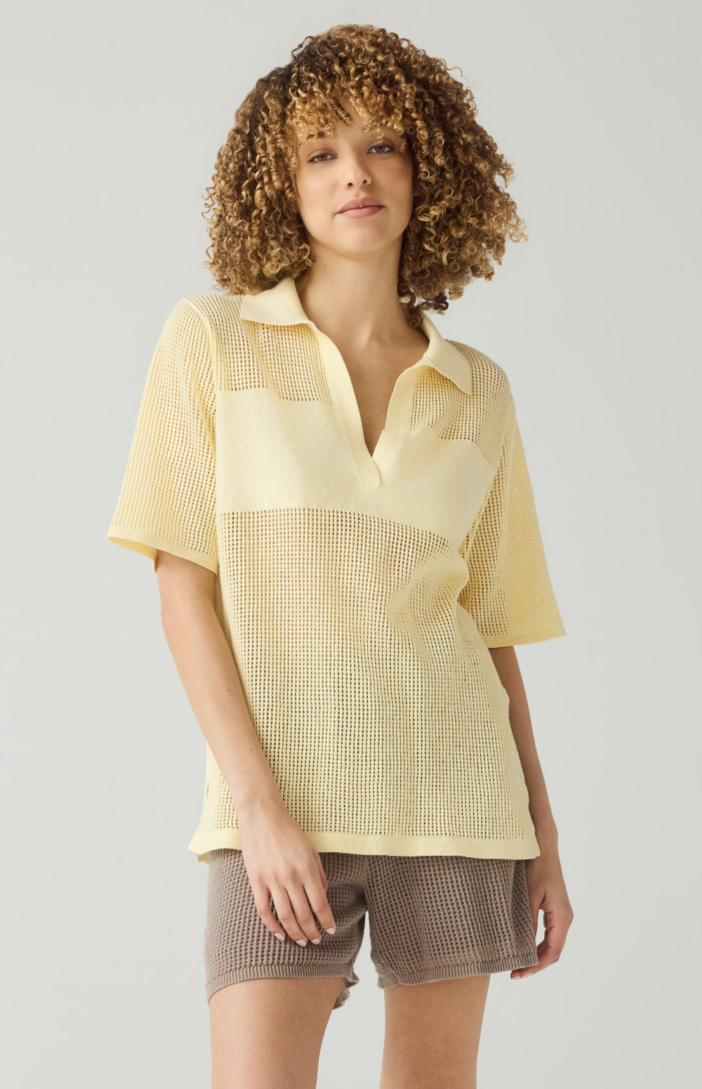 Ayesha Polo Sweater, Soft Yellow | Alp N Rock Alp N Rock Womens Shirt Ayesha Polo Sweater | Soft Yellow