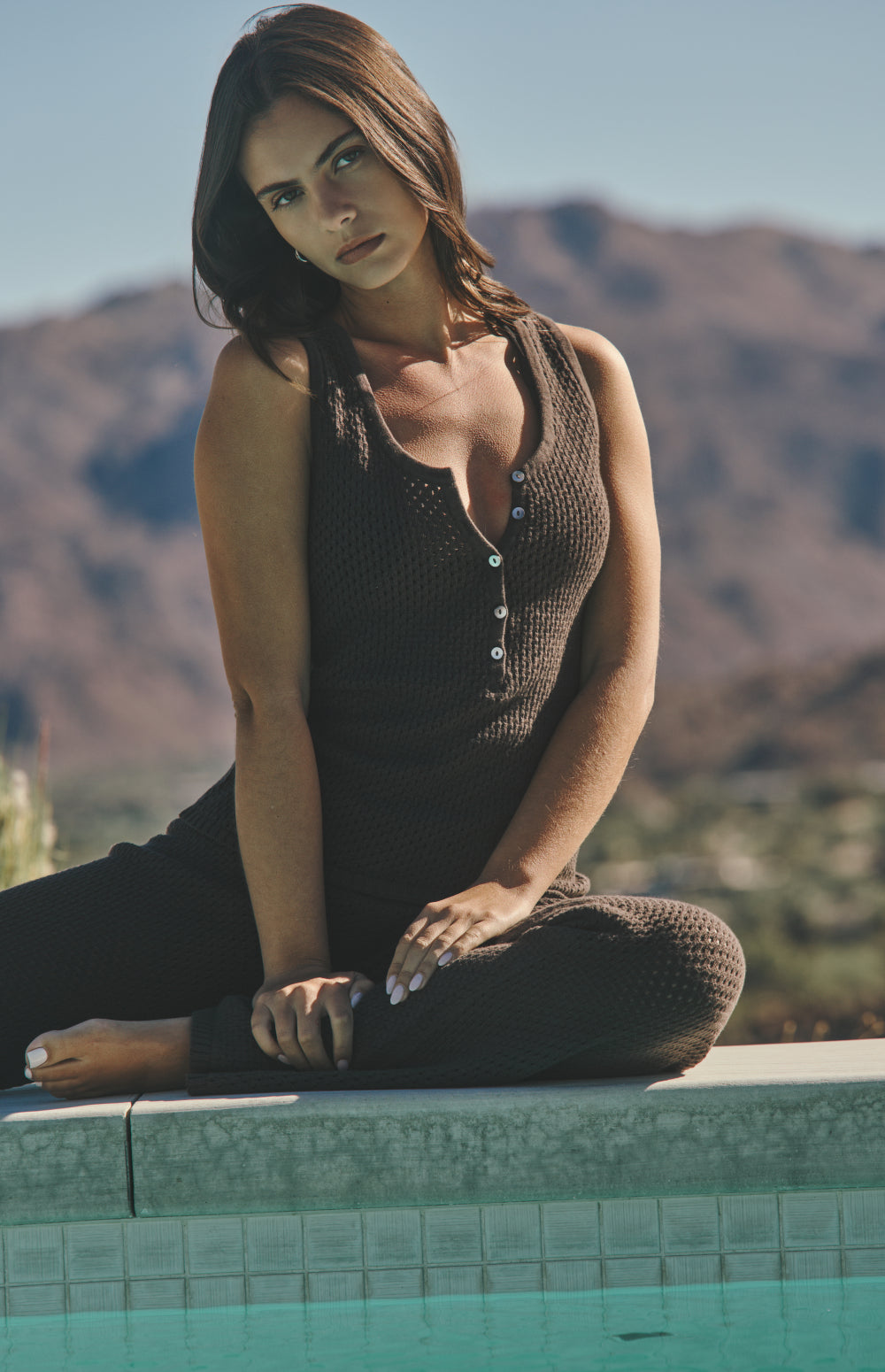 Alp N Rock Camila Top, dark brown scoop neck knit tank top for women
