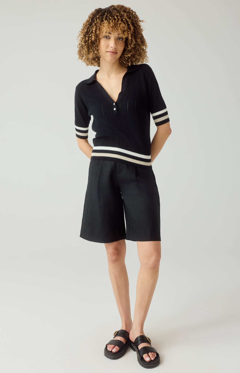 Alp N Rock Ciri Polo, black lightweight short sleeve polo sweater for women