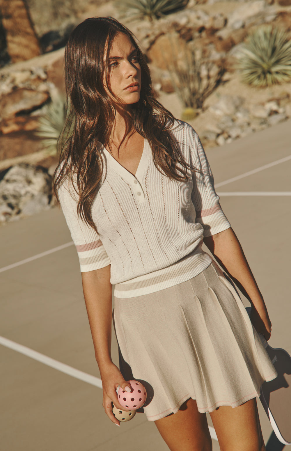 Alp N Rock Ciri Polo, off white lightweight short sleeve polo sweater for women