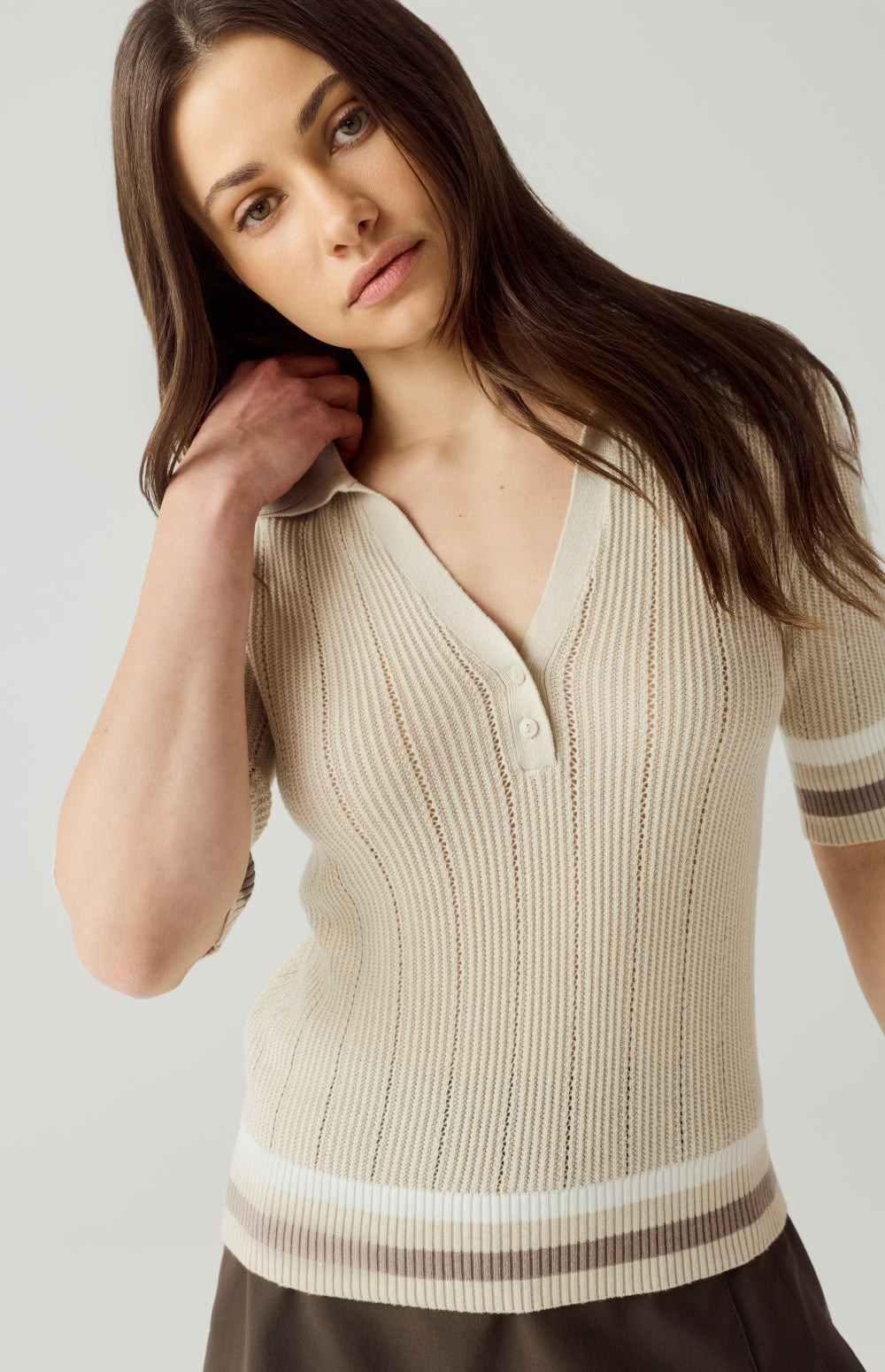 Alp N Rock Ciri Polo, beige lightweight short sleeve polo sweater for women