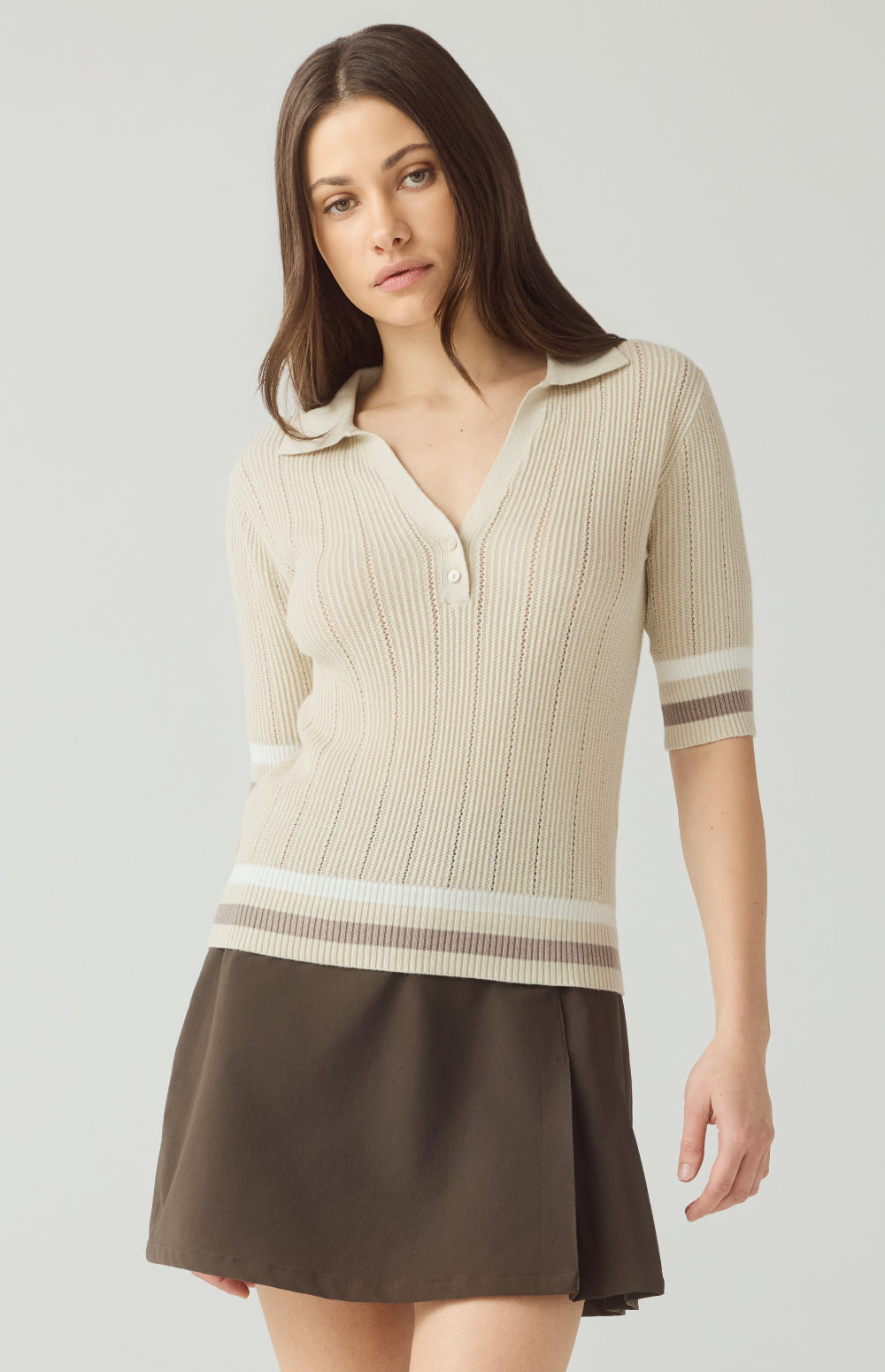 Alp N Rock Ciri Polo, beige lightweight short sleeve polo sweater for women