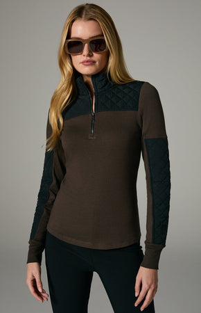 Cody Quilted Zip Mock Neck Coffee