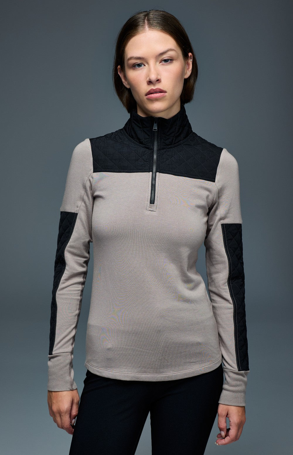Cody Quilted Zip Mock Neck, Fossil | Alp N Rock Alp N Rock Womens Shirt Cody Quilted Zip Mock Neck | Fossil