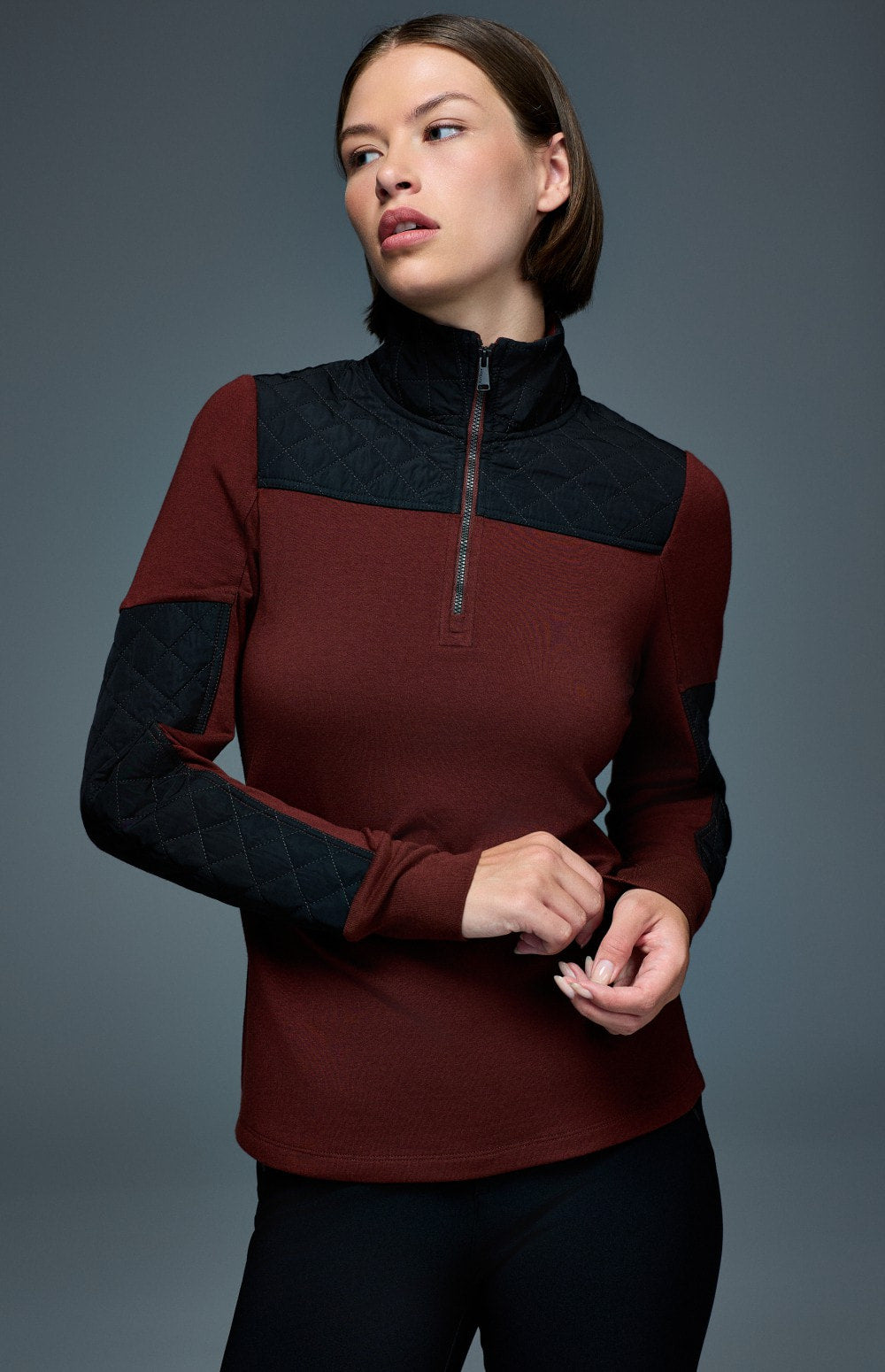 Cody Quilted Zip Mock Neck, Russet | Alp N Rock Alp N Rock Womens Shirt Cody Quilted Zip Mock Neck | Russet