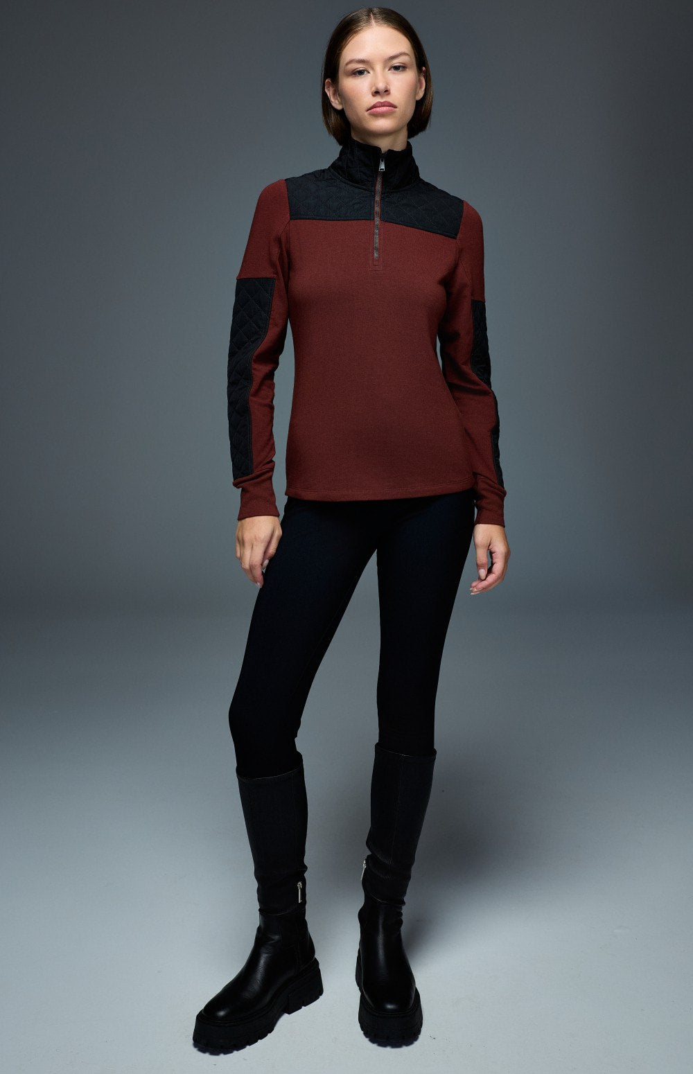 Cody Quilted Zip Mock Neck, Russet | Alp N Rock Alp N Rock Womens Shirt Cody Quilted Zip Mock Neck | Russet