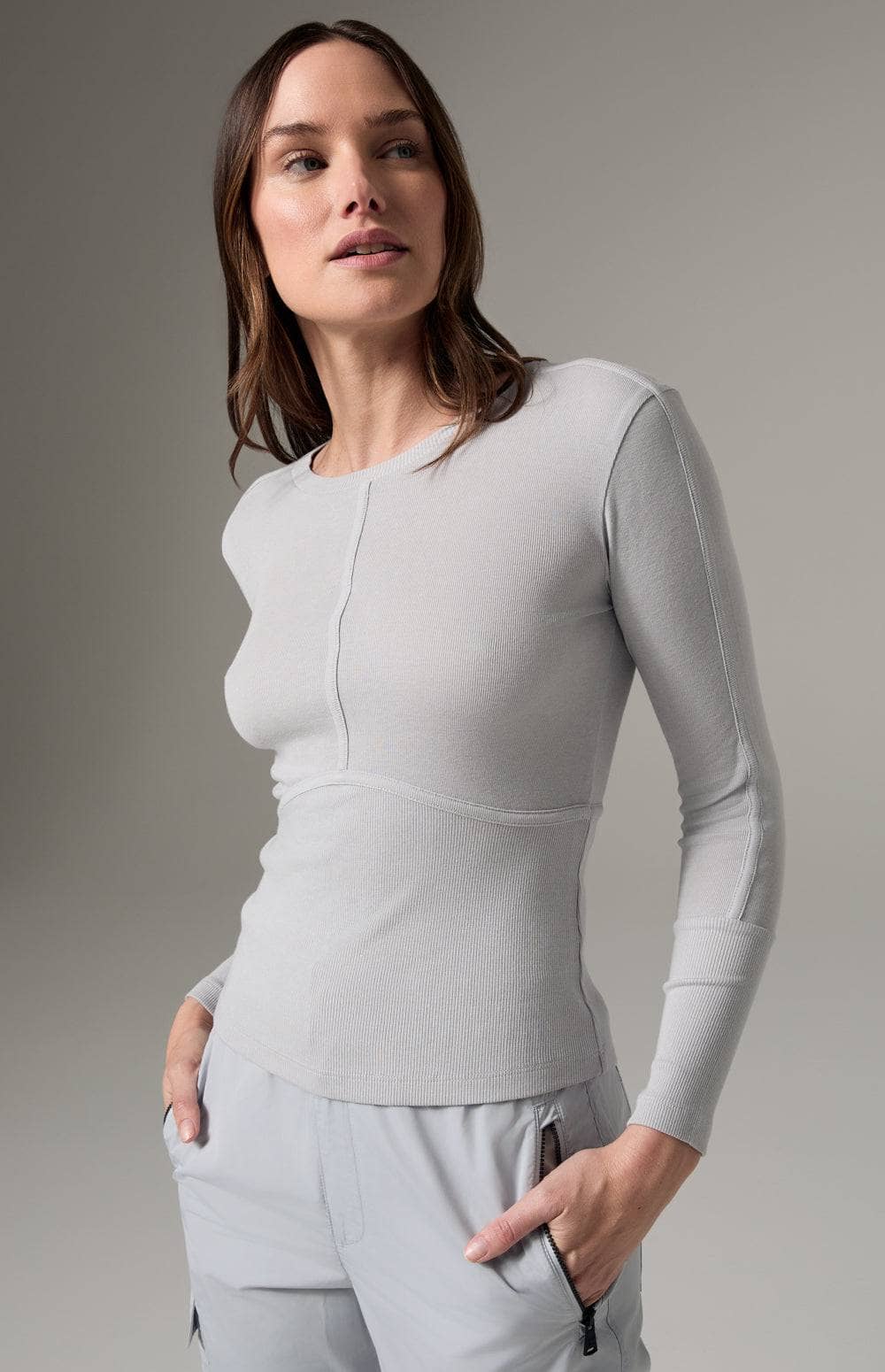 Alp N Rock Delaney Top, Women's Silver Grey Knit Top with Stitch Detailing at the Chest and Bodice