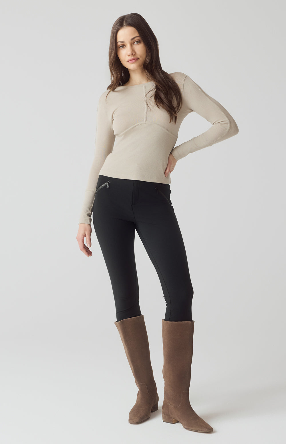 Alp N Rock Delaney Top, beige longsleeve crew neck top for women