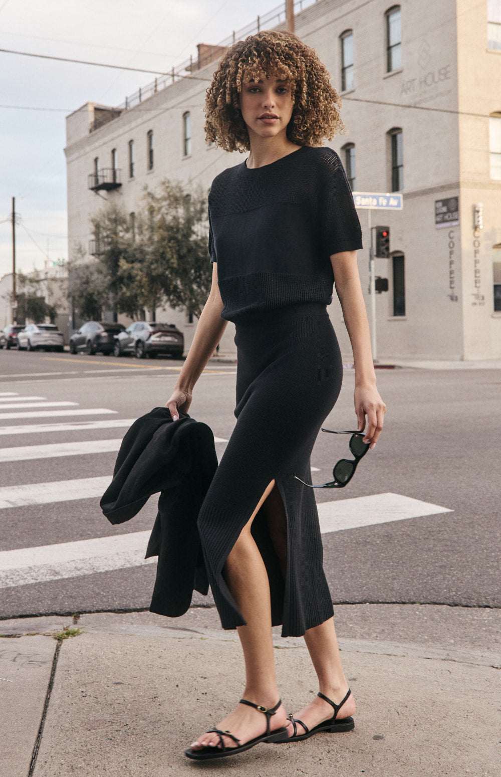 Alp N Rock Emma Top, black open weave short sleeve knit shirt for women