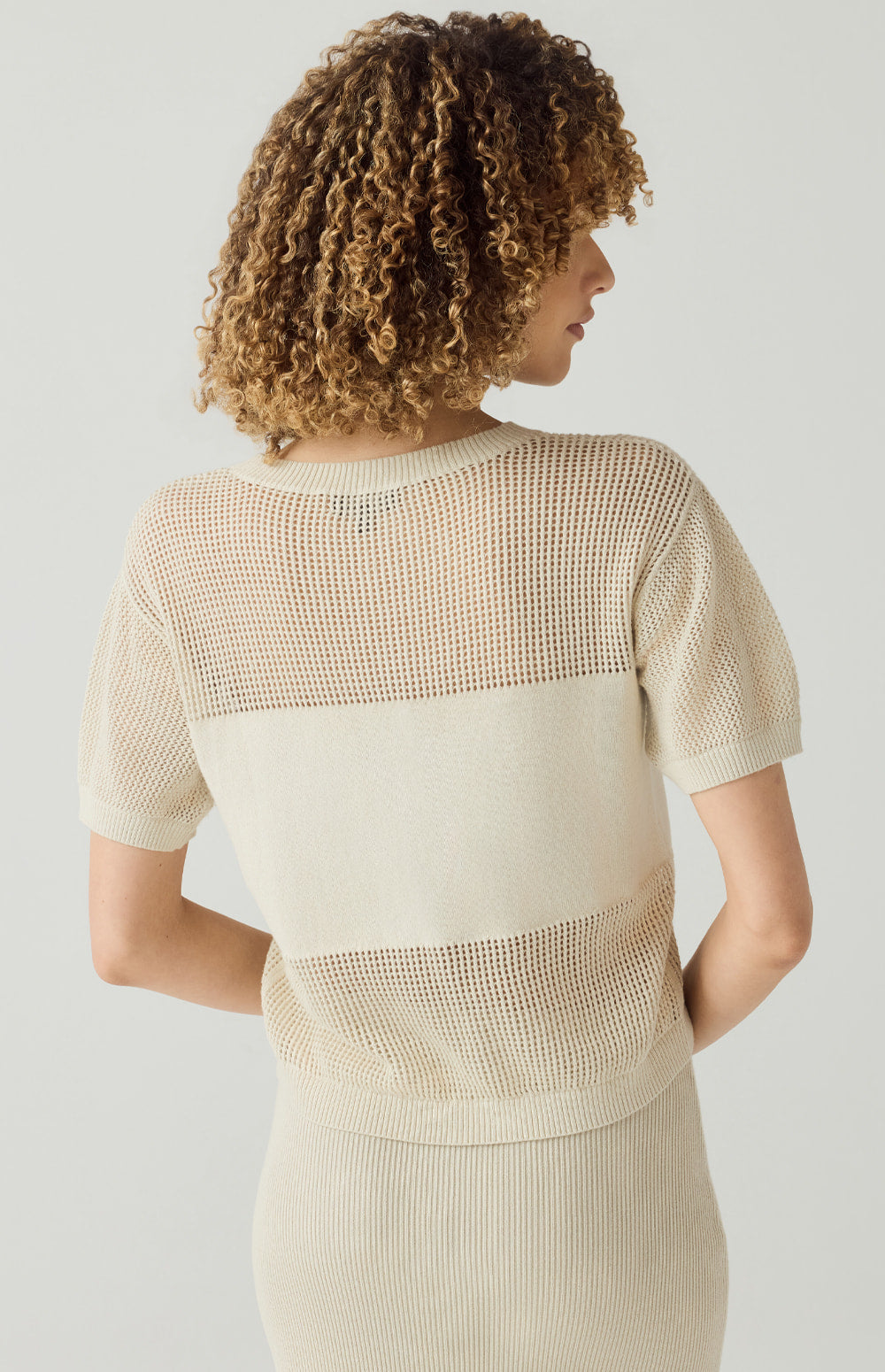 Alp N Rock Emma Top, beige open weave short sleeve knit shirt for women