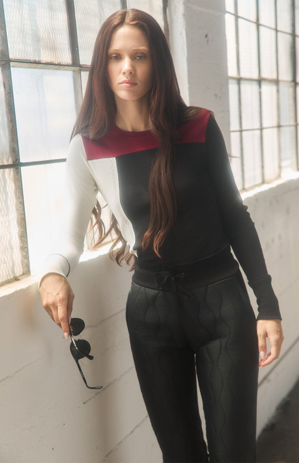 Alp N Rock Erin Crew, black, red, and white color block longsleeve crew neck shirt for women