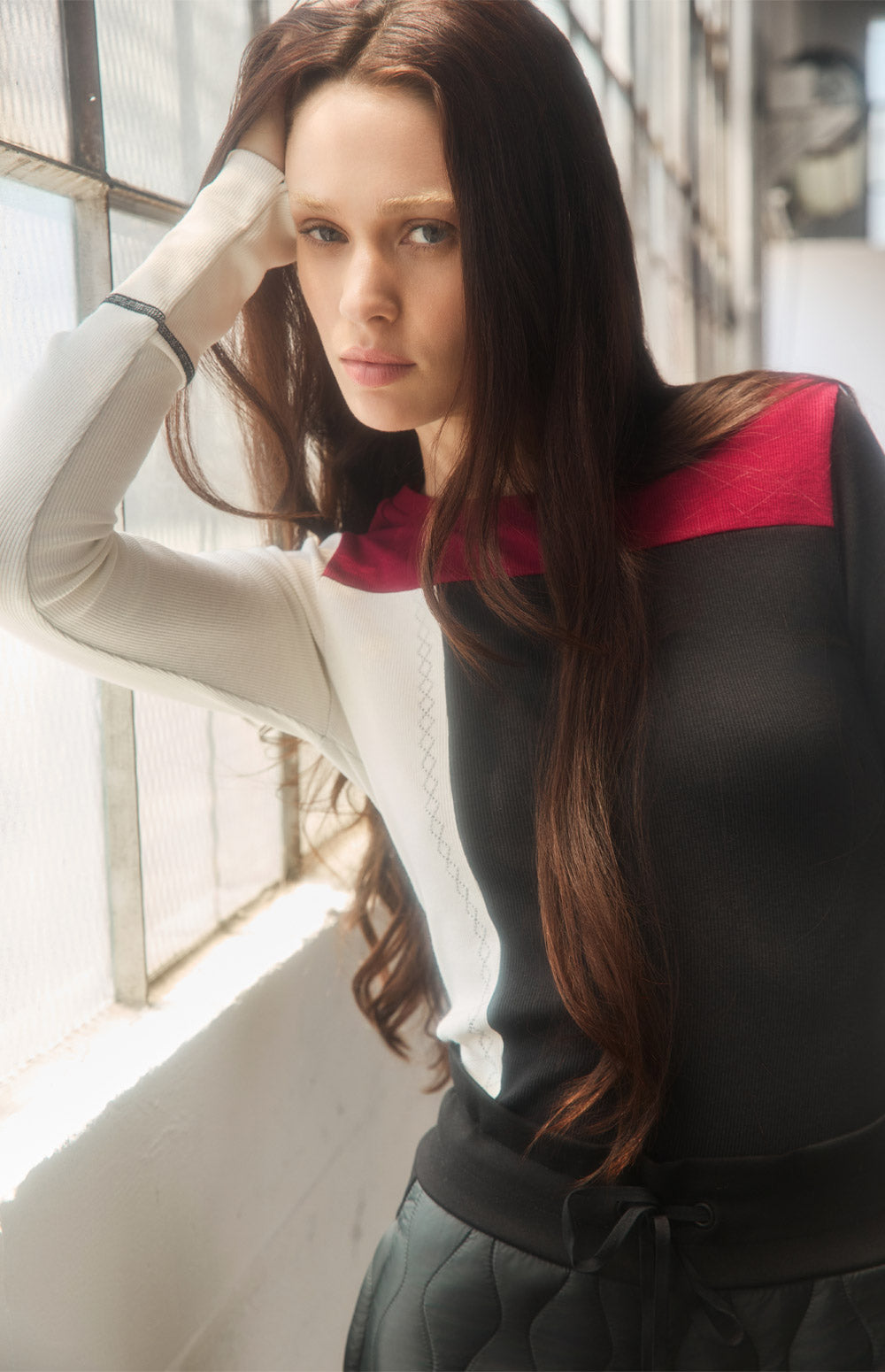 Alp N Rock Erin Crew, black, red, and white color block longsleeve crew neck shirt for women
