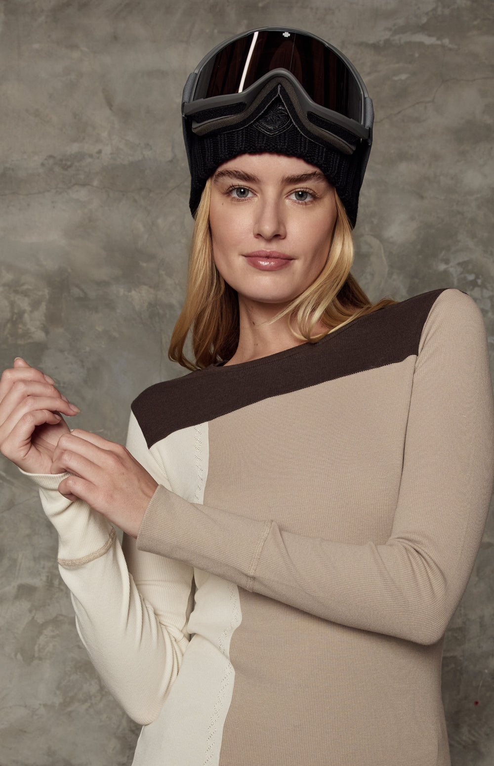 Alp N Rock Erin Crew, dark brown color block longsleeve crew neck shirt for women