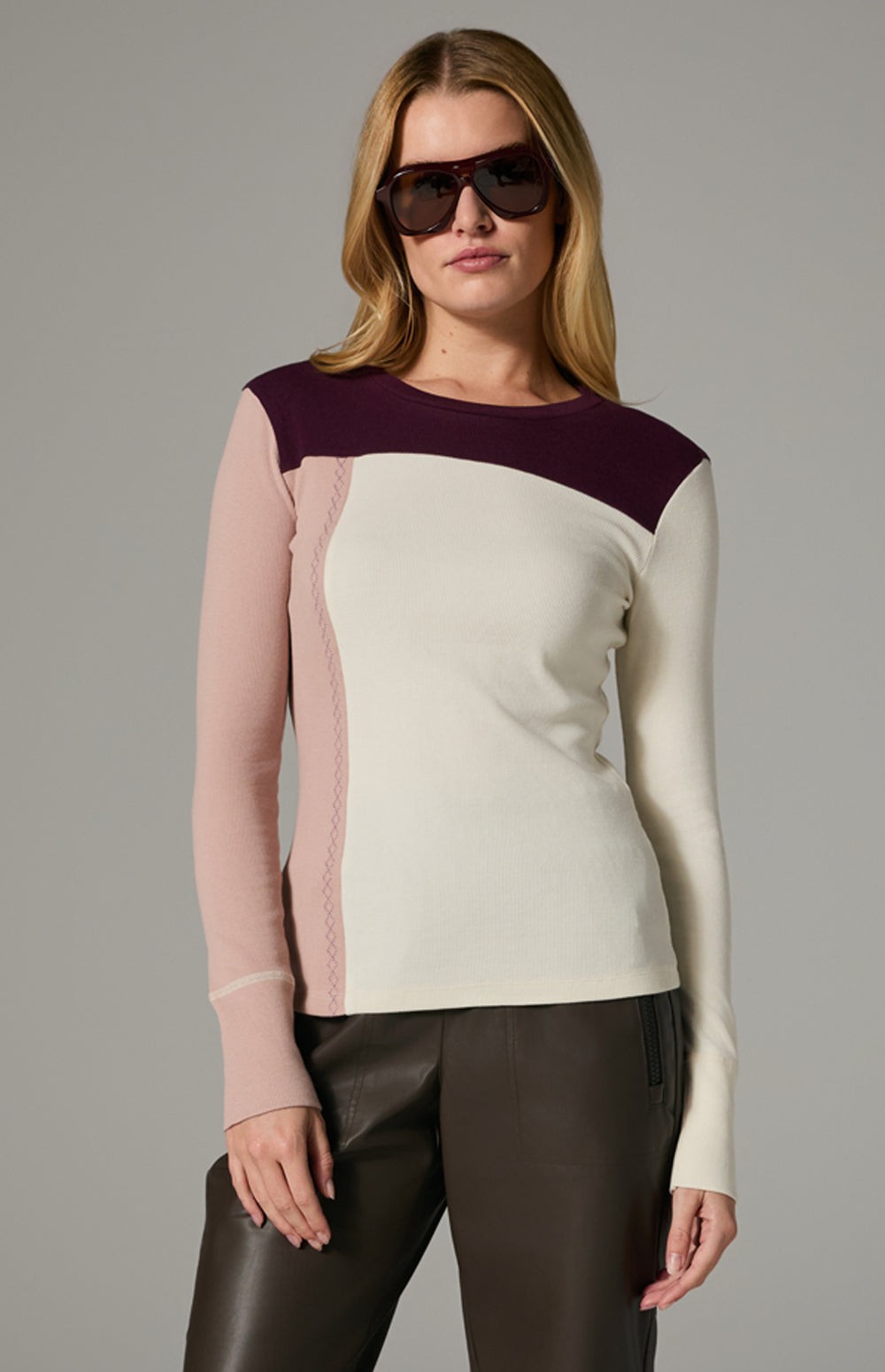 Erin Colorblock Longsleeve Crew, Dark Cherry | Alp N Rock Alp N Rock Womens Shirt Erin Colorblock Longsleeve Crew | Dark Cherry