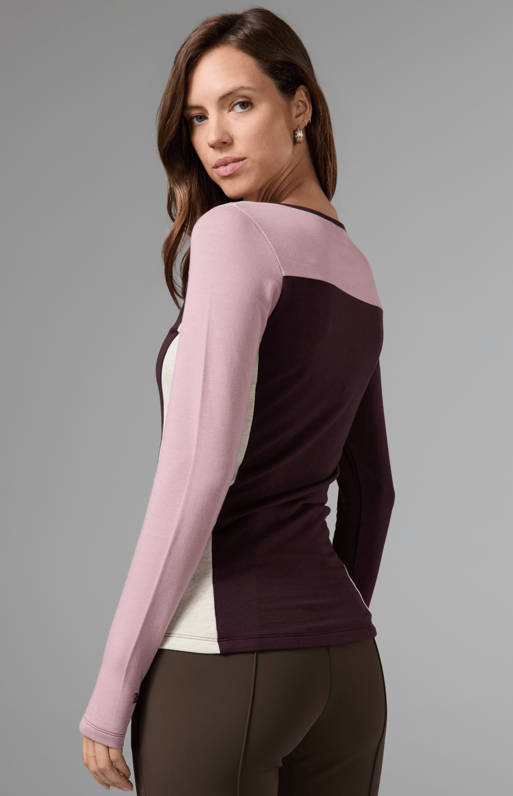 Alp N Rock Gemma Henley Shirt, dark red longsleeve henley shirt with colorblocking for women