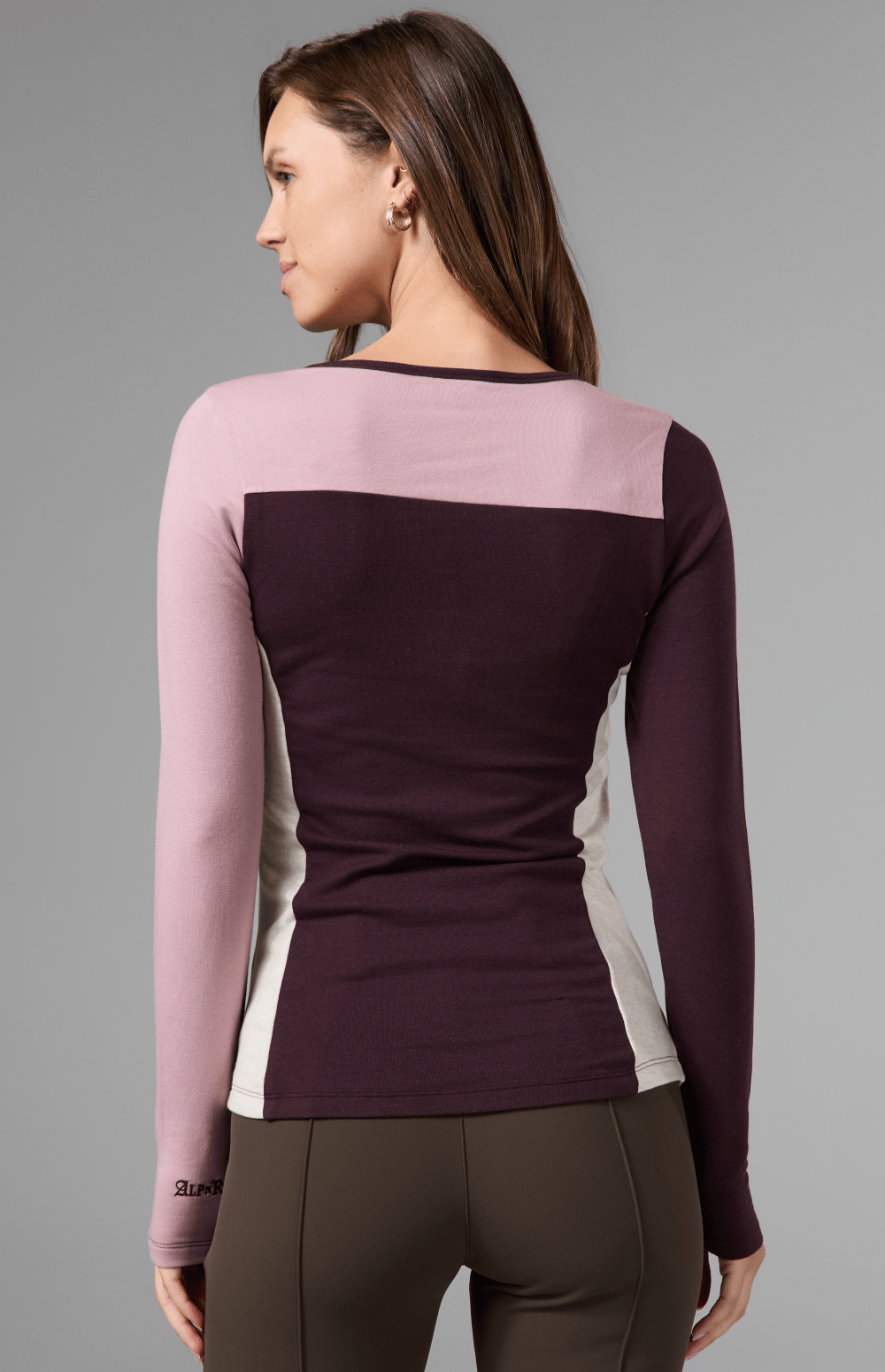 Alp N Rock Gemma Henley Shirt, dark red longsleeve henley shirt with colorblocking for women