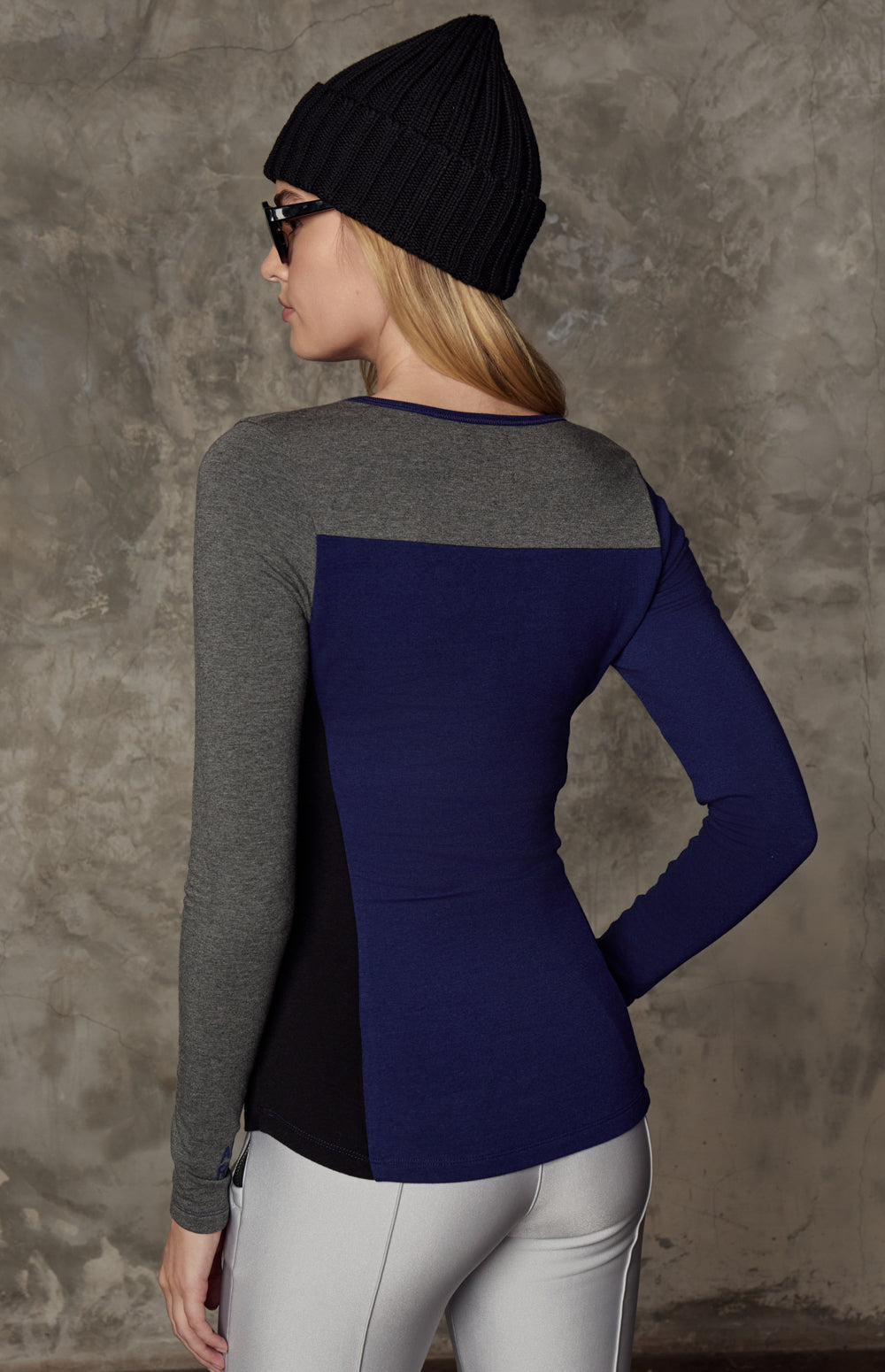 Alp N Rock Gemma Shirt, deep blue, black, and heather grey colorblock henley shirt for women