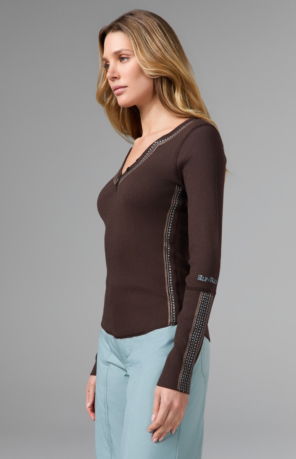 Alp N Rock Hazel Henley Shirt, dark brown longsleeve henley shirt