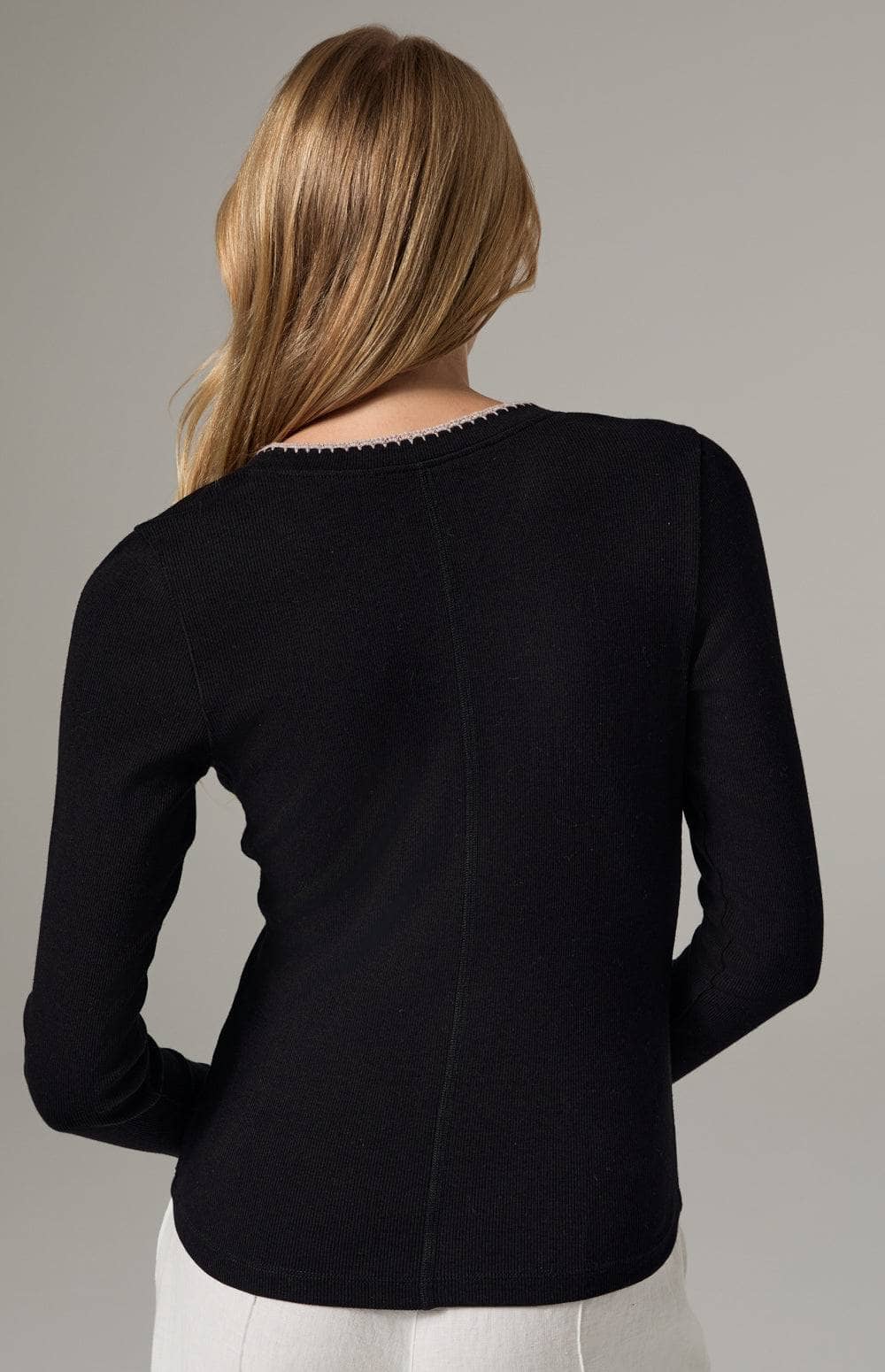 Alp N Rock Iris Henley Shirt, Women's Black Long Sleeve Top with Embroidery at the Neckline and Down the Bodice