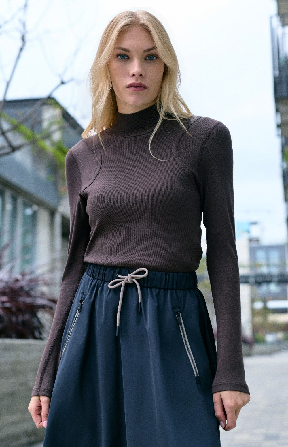 Alp N Rock Laila Longsleeve Mock Neck, dark brown longsleeve mock neck shirt