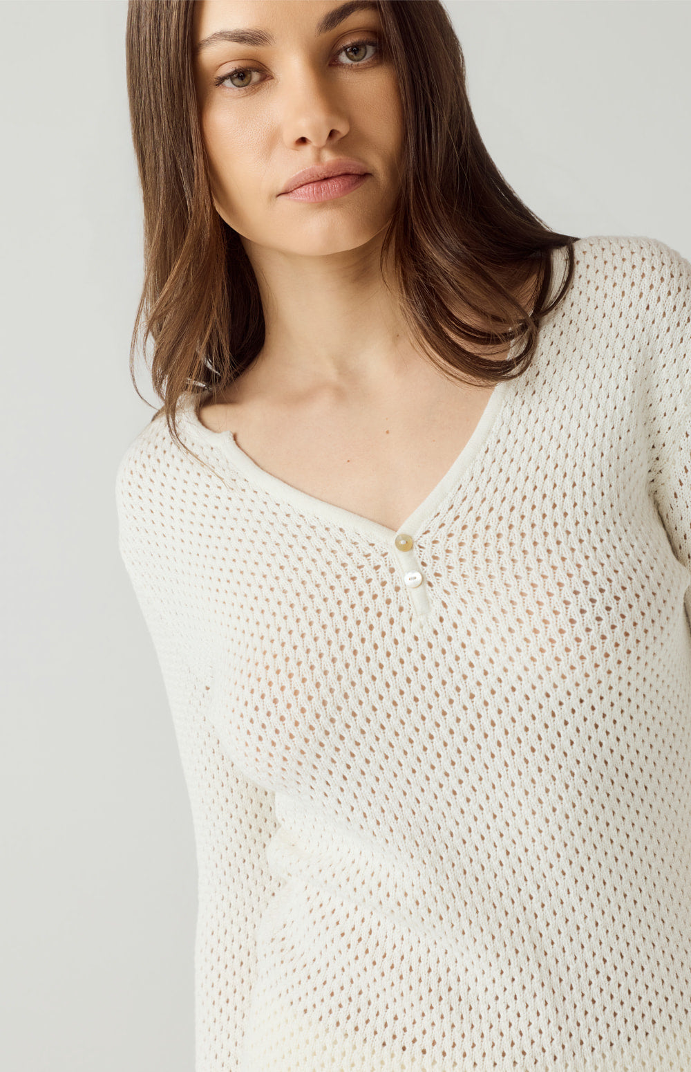 Alp N Rock Lindsey Sweater, off white longsleeve henley style sweater for women