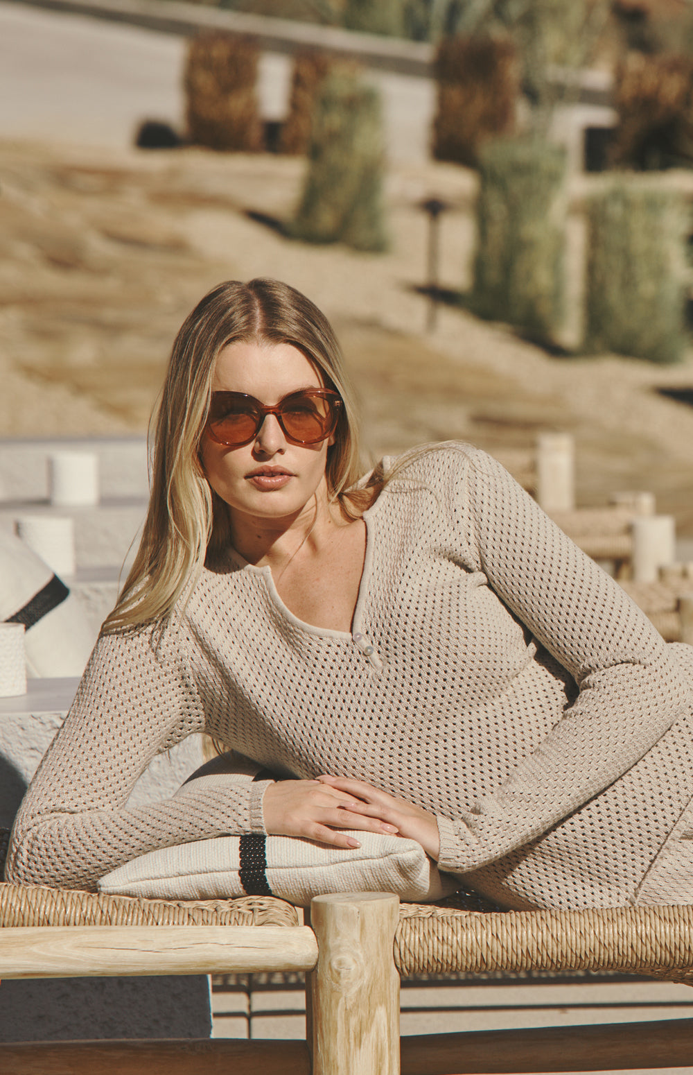 Alp N Rock Lindsey Sweater, beige longsleeve henley style sweater for women