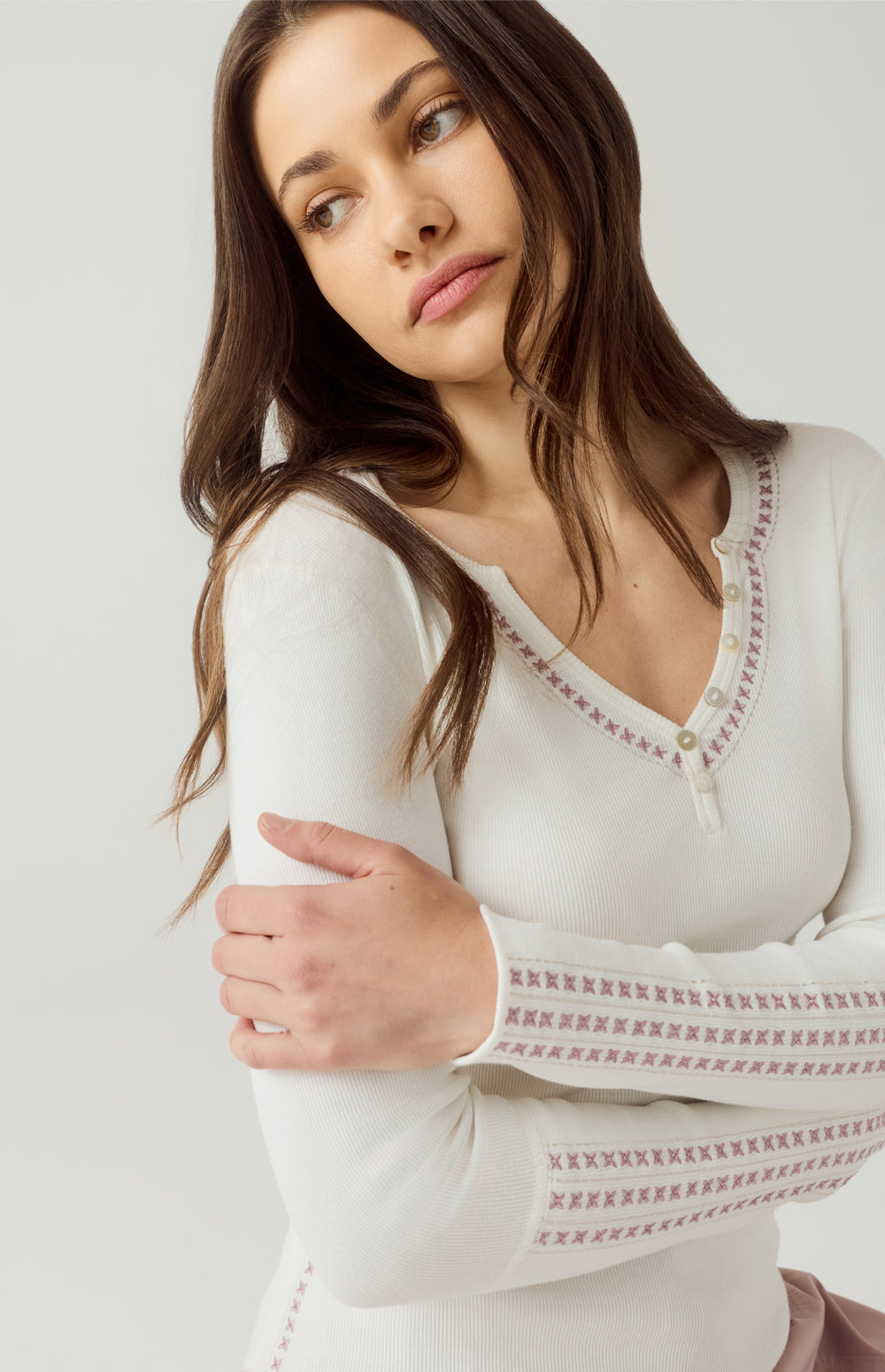 Lyla Henley Shirt, Off White | Alp N Rock Alp N Rock Womens Shirt Lyla Henley Shirt | Off White/Rose