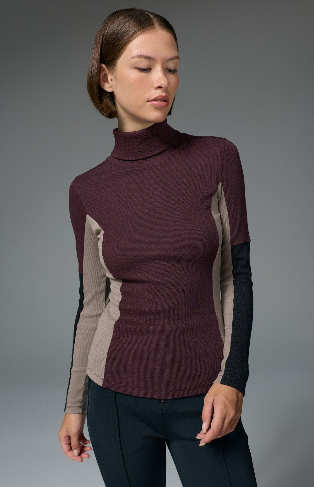 Alp N Rock Meken Turtleneck, dark red longsleeve turtleneck with color blocking for women 