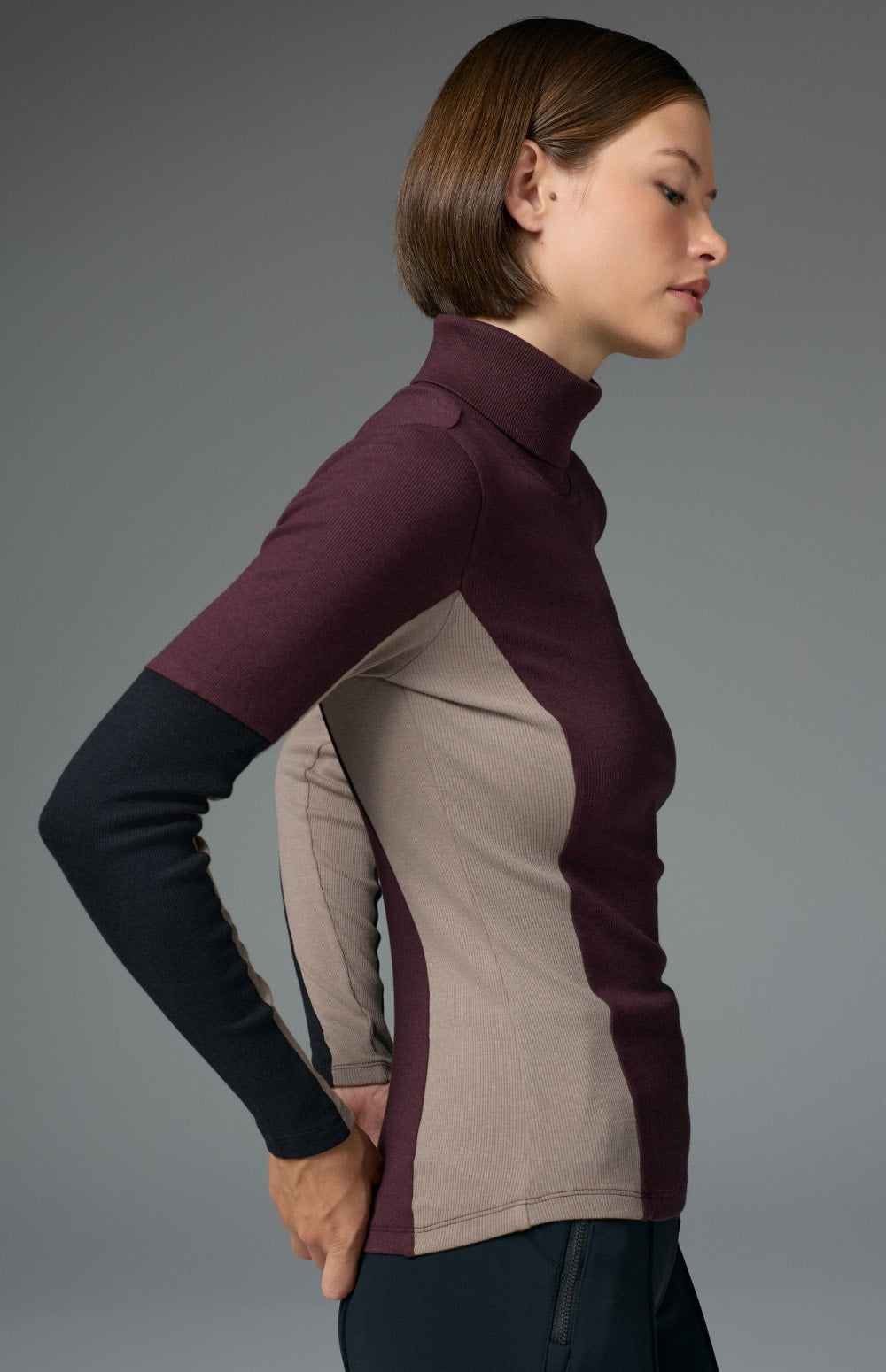 Alp N Rock Meken Turtleneck, dark red longsleeve turtleneck with color blocking for women 