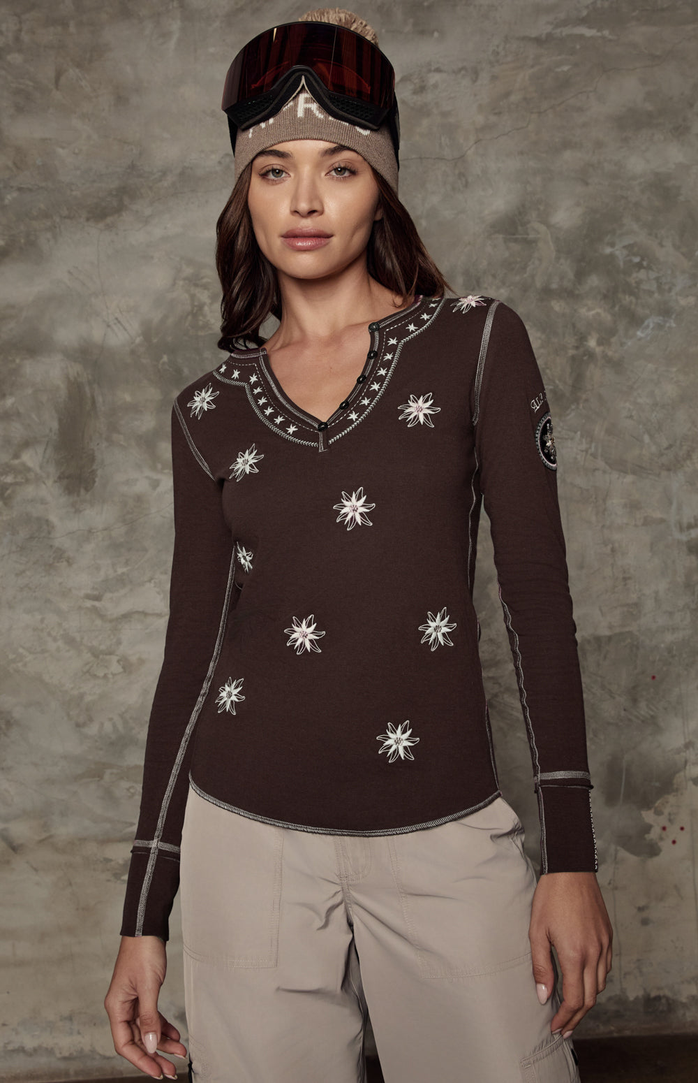 Natasha Henley Shirt, Coffee | Alp N Rock Alp N Rock Womens Shirt Natasha Henley Shirt | Coffee