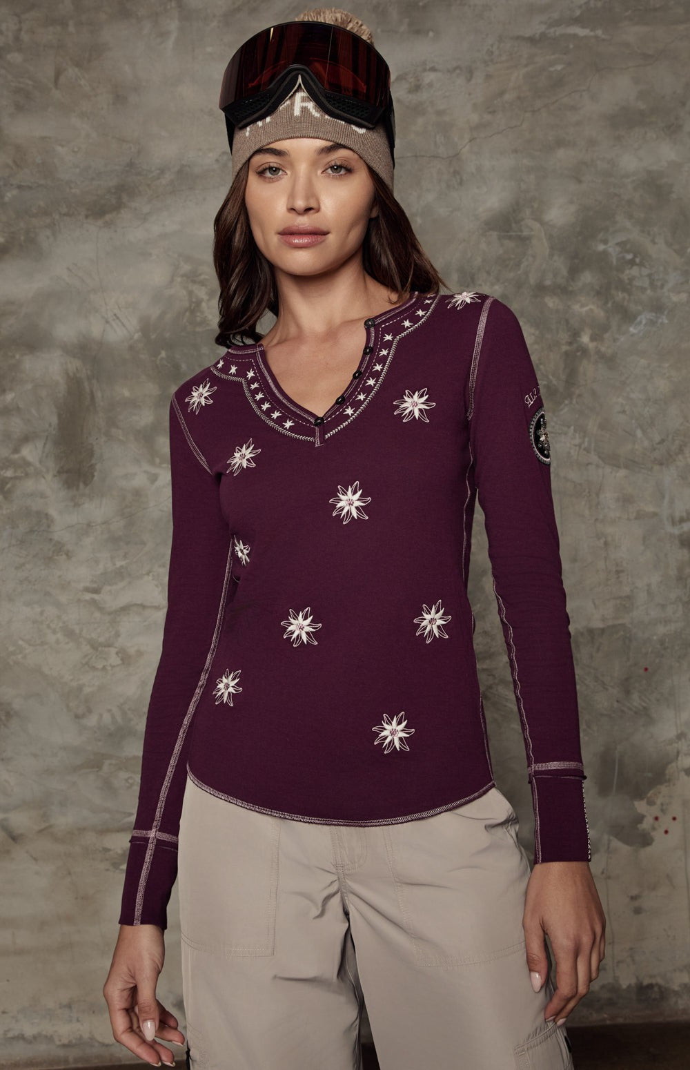 Natasha Henley Shirt, Dark Cherry | Alp N Rock Alp N Rock Womens Shirt Natasha Henley Shirt | Dark Cherry