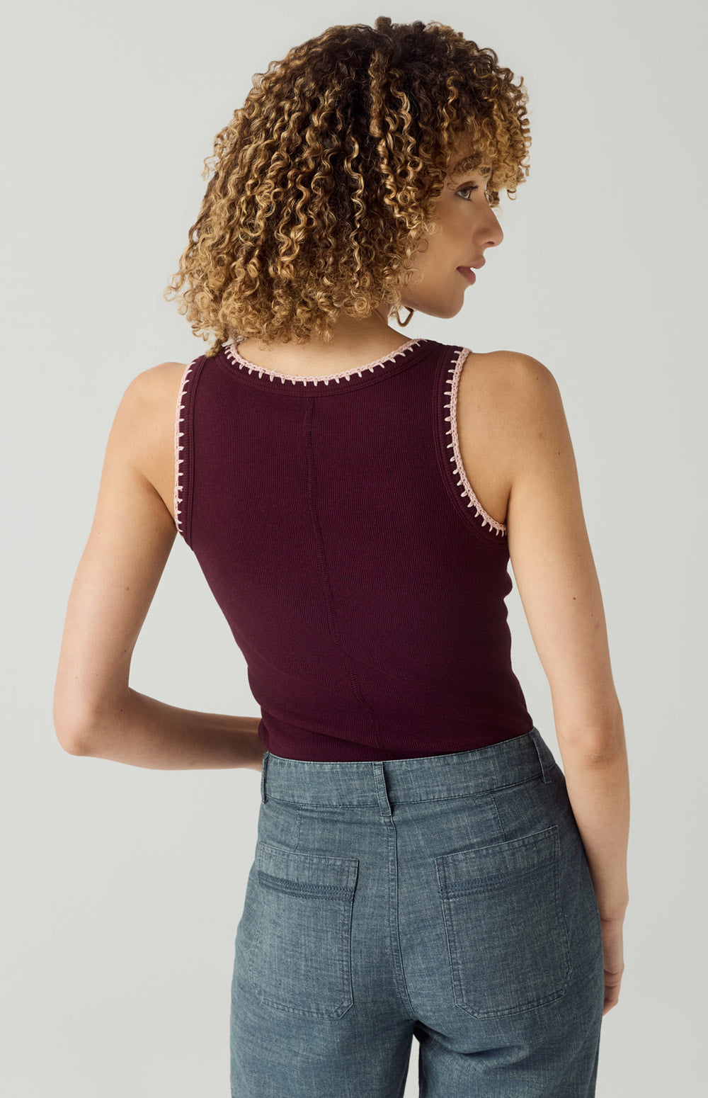 Alp N Rock Presley Tank, dark cherry scoop neck tank top for women with stitch detailing at the neckline and bodice