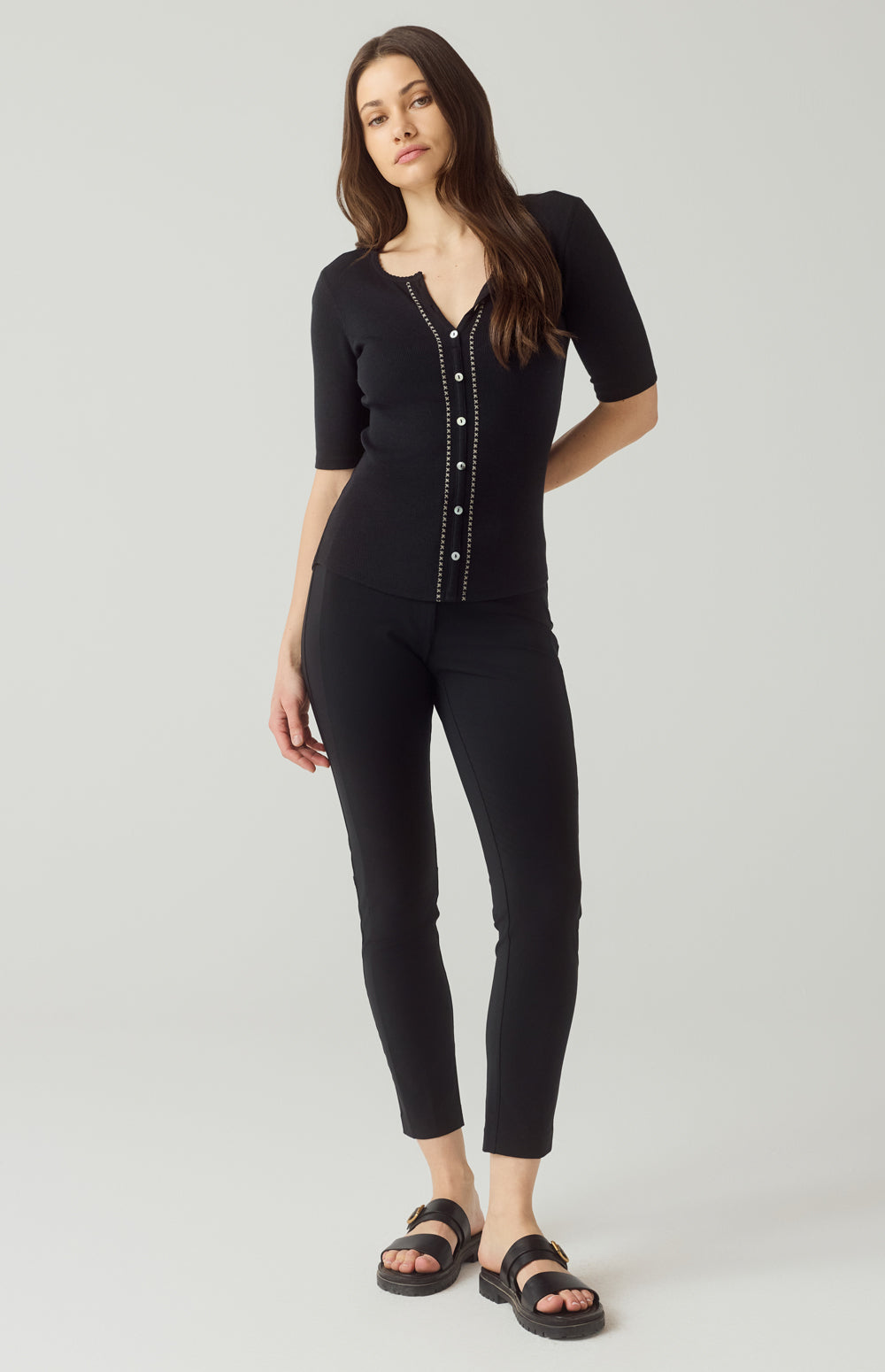 Alp N Rock Rosalia Shirt, black short sleeve henley shirt for women with button front