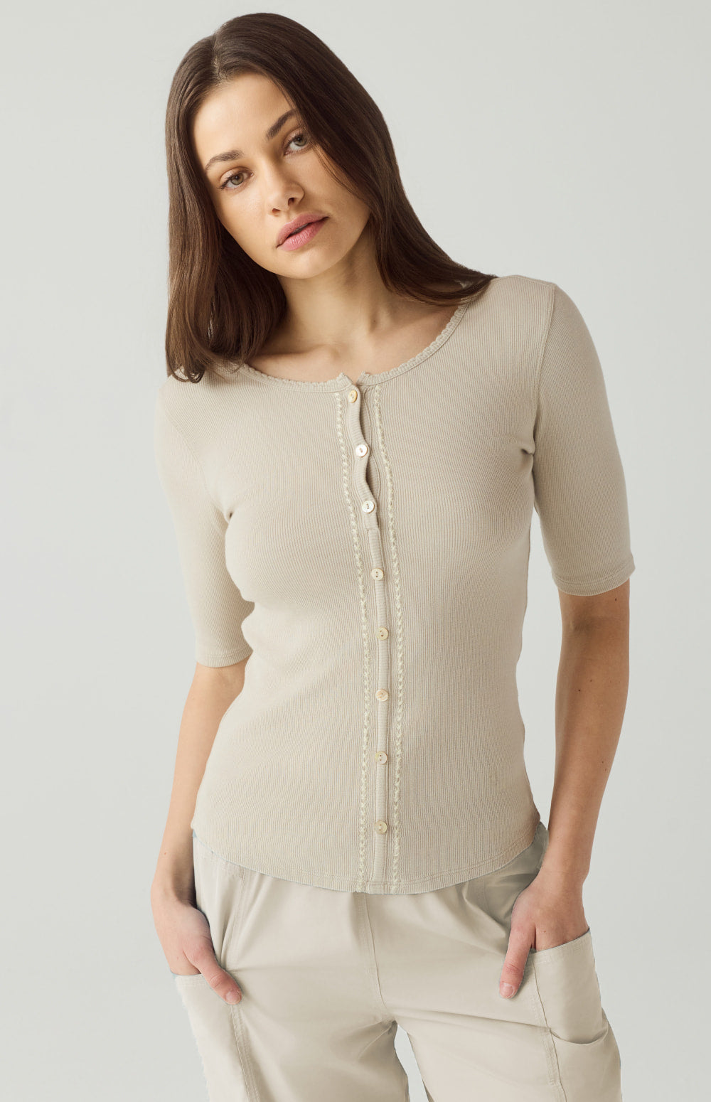 Rosalia Henley Shirt, Pumice | Alp N Rock Alp N Rock Womens Shirt Rosalia Henley Shirt | Pumice