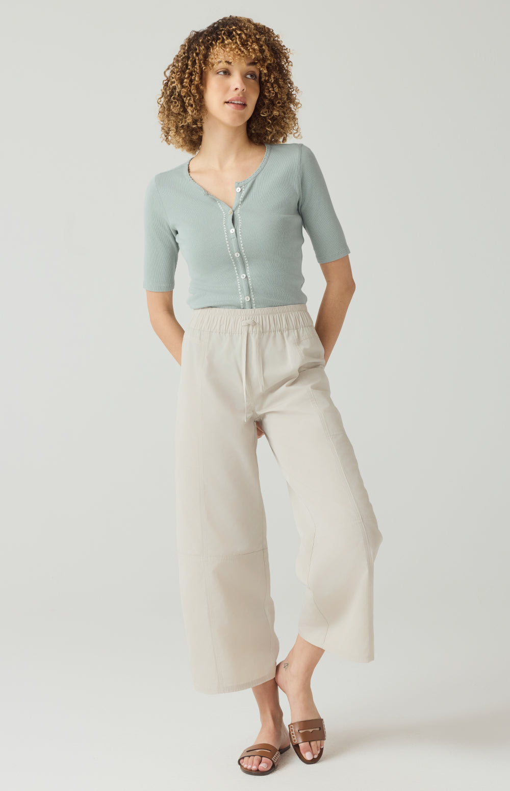 Alp N Rock Rosalia Shirt, silver blue short sleeve henley shirt for women with button front