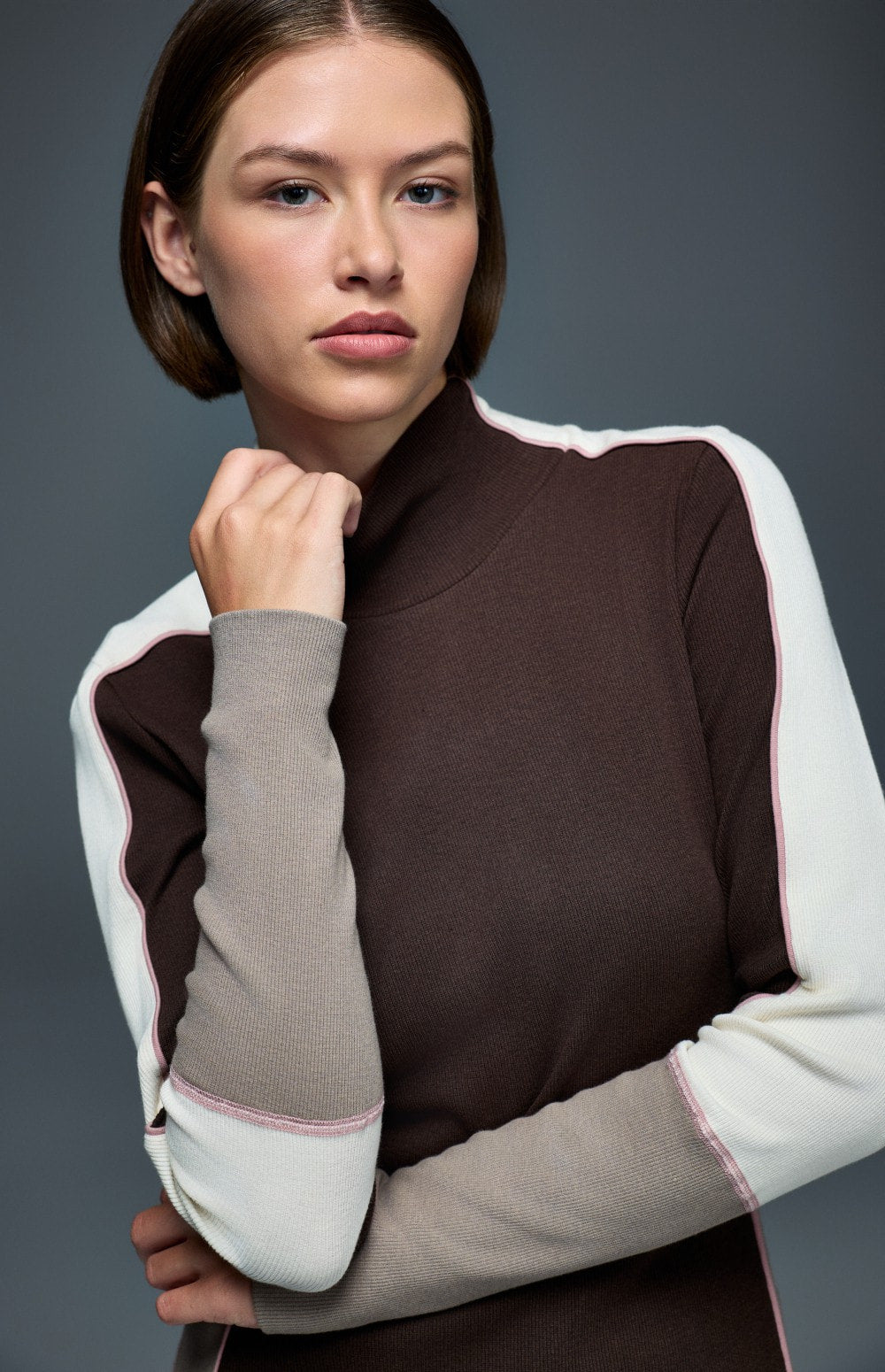 Alp N Rock Savannah Mock Neck, brown, taupe, and white longsleeve ski shirt for women