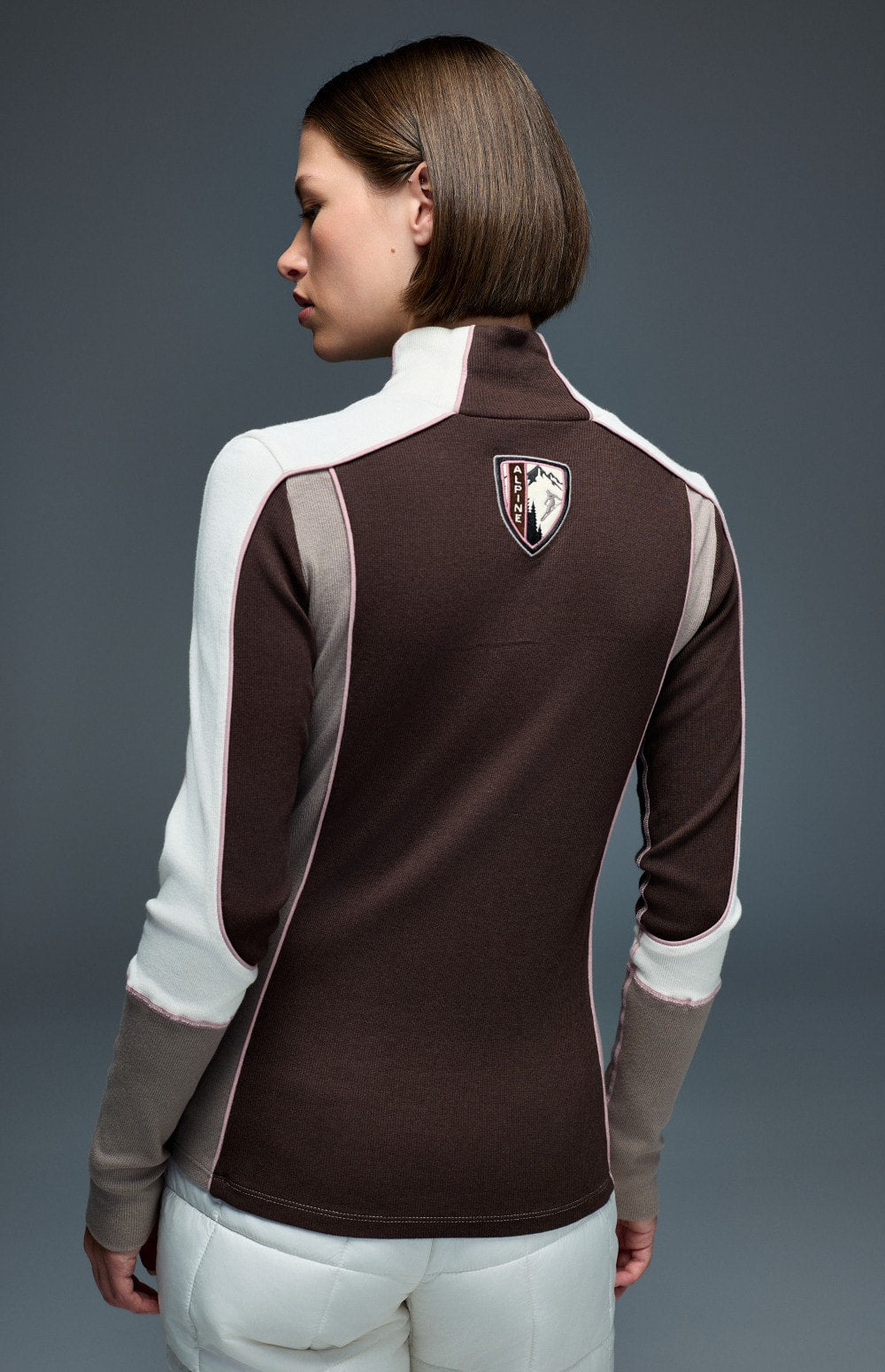Alp N Rock Savannah Mock Neck, brown, taupe, and white longsleeve ski shirt for women